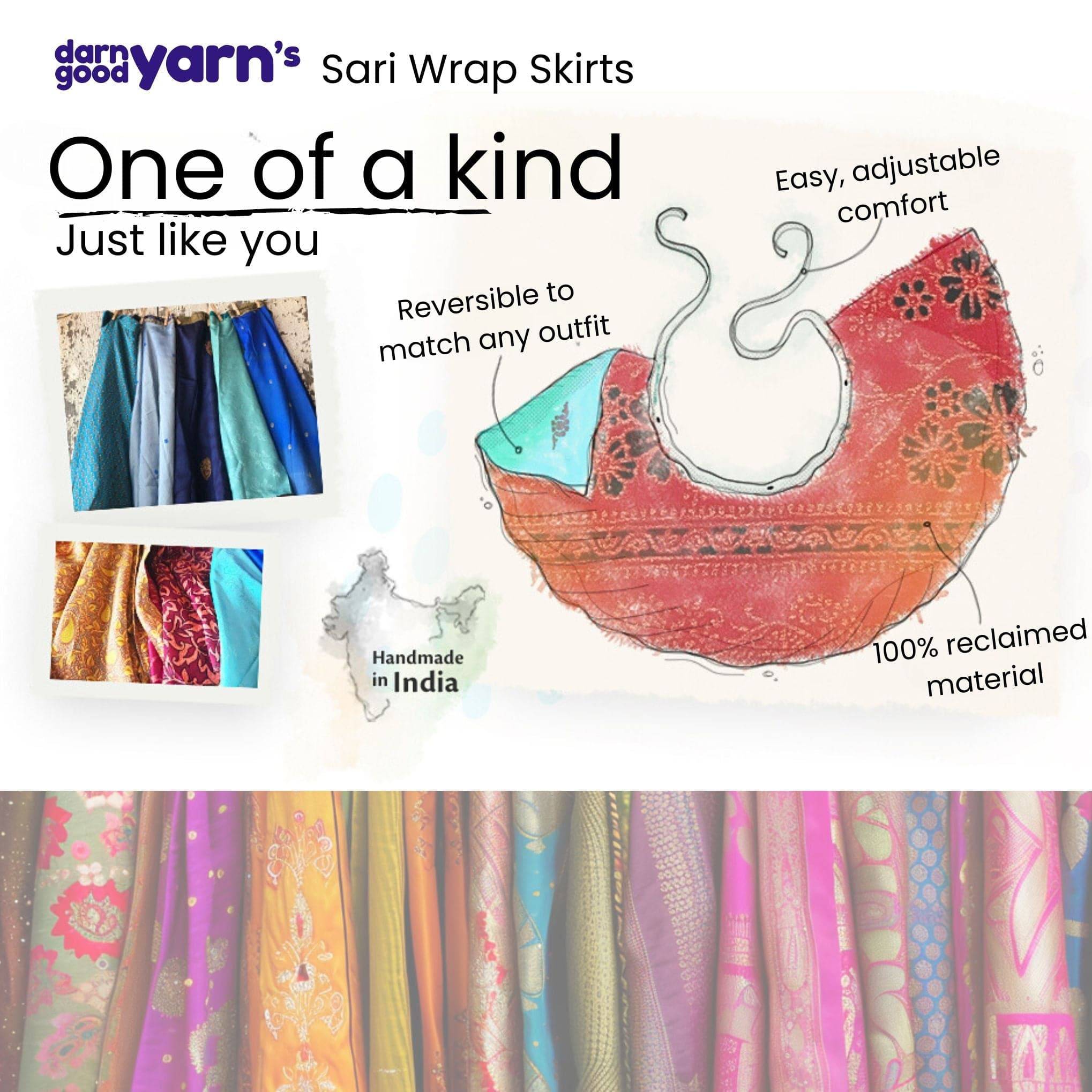 Mini Sari Wrap Skirt - Reclaimed Fabric Adjustable Knee-Length