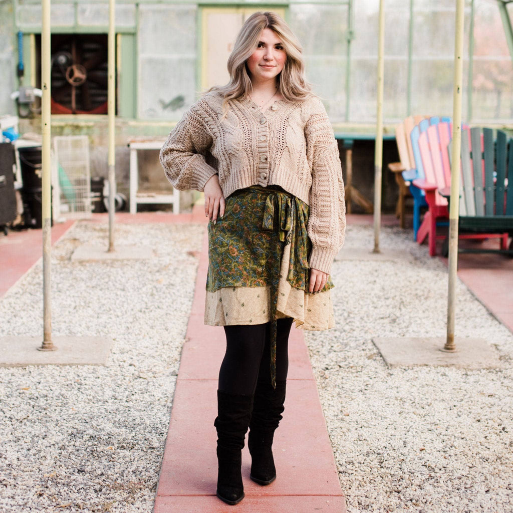 Mini Sari Wrap Skirt - Reclaimed Fabric Adjustable Knee-Length