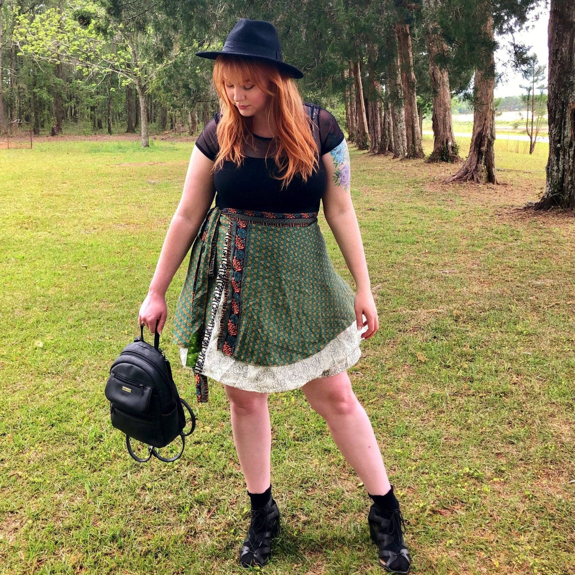 Mini Sari Wrap Skirt - Reclaimed Fabric Adjustable Knee-Length