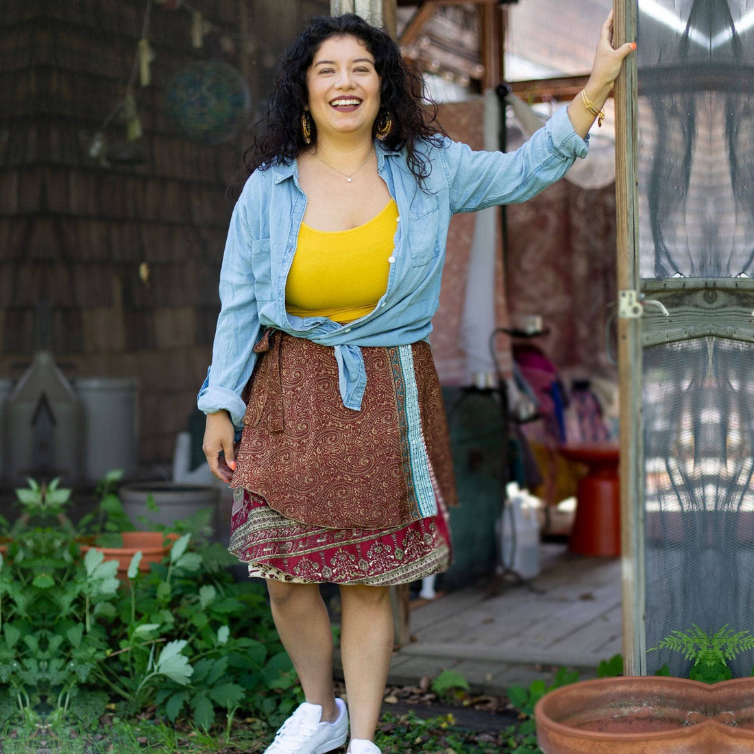 Mini Sari Wrap Skirt - Reclaimed Fabric Adjustable Knee-Length