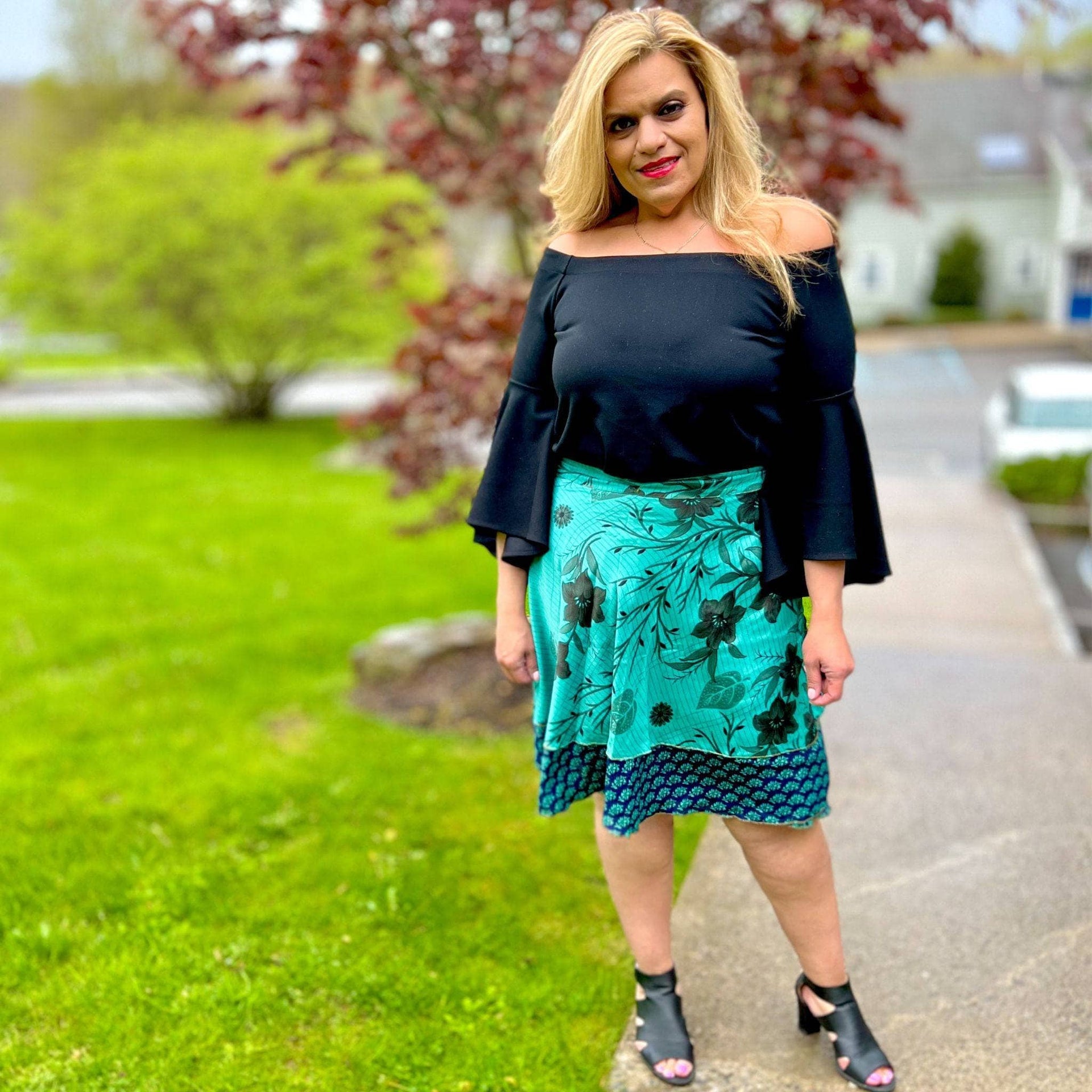 Mini Sari Wrap Skirt - Reclaimed Fabric Adjustable Knee-Length