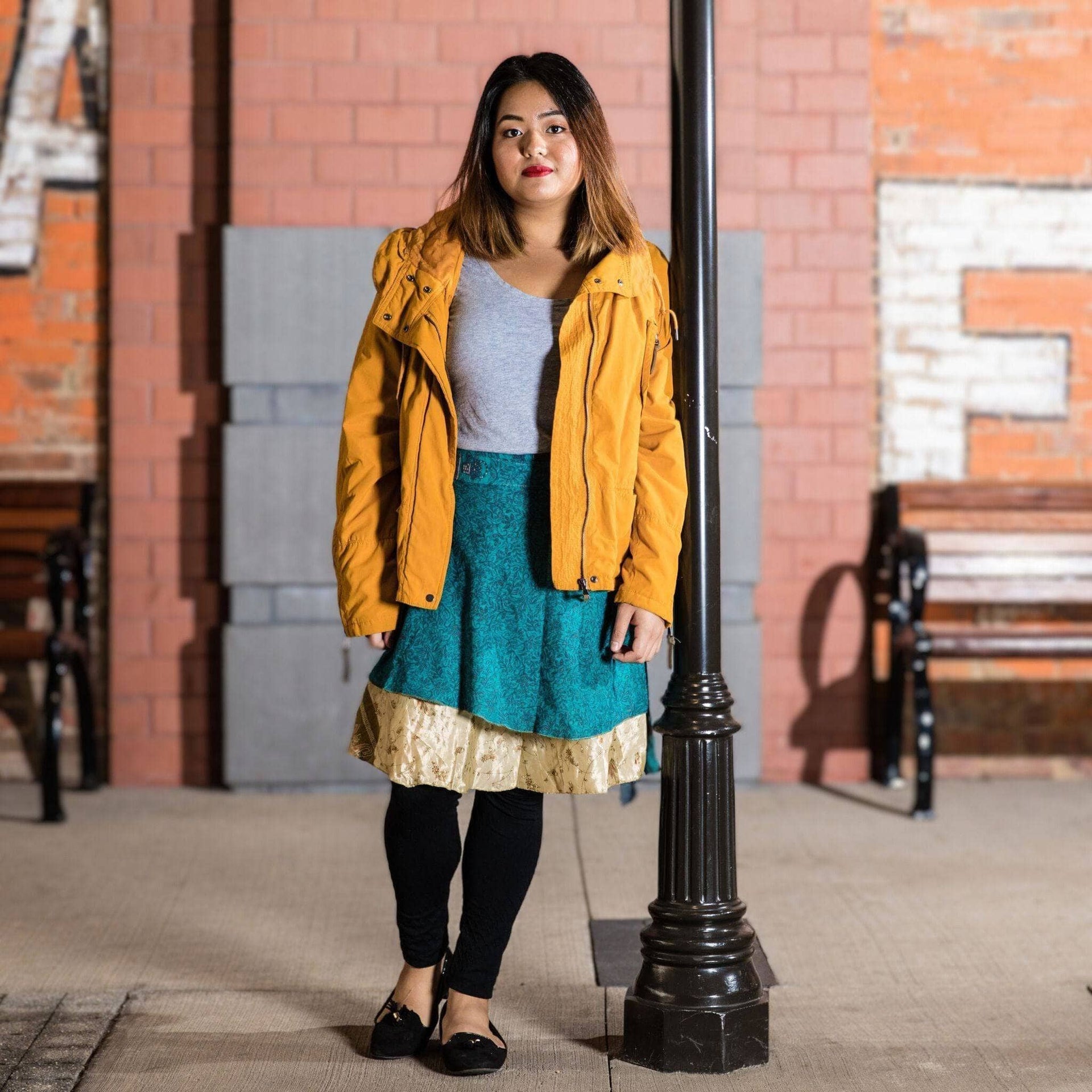 Mini Sari Wrap Skirt - Reclaimed Fabric Adjustable Knee-Length