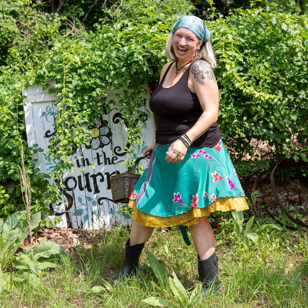 Mini Sari Wrap Skirt - Reclaimed Fabric Adjustable Knee-Length