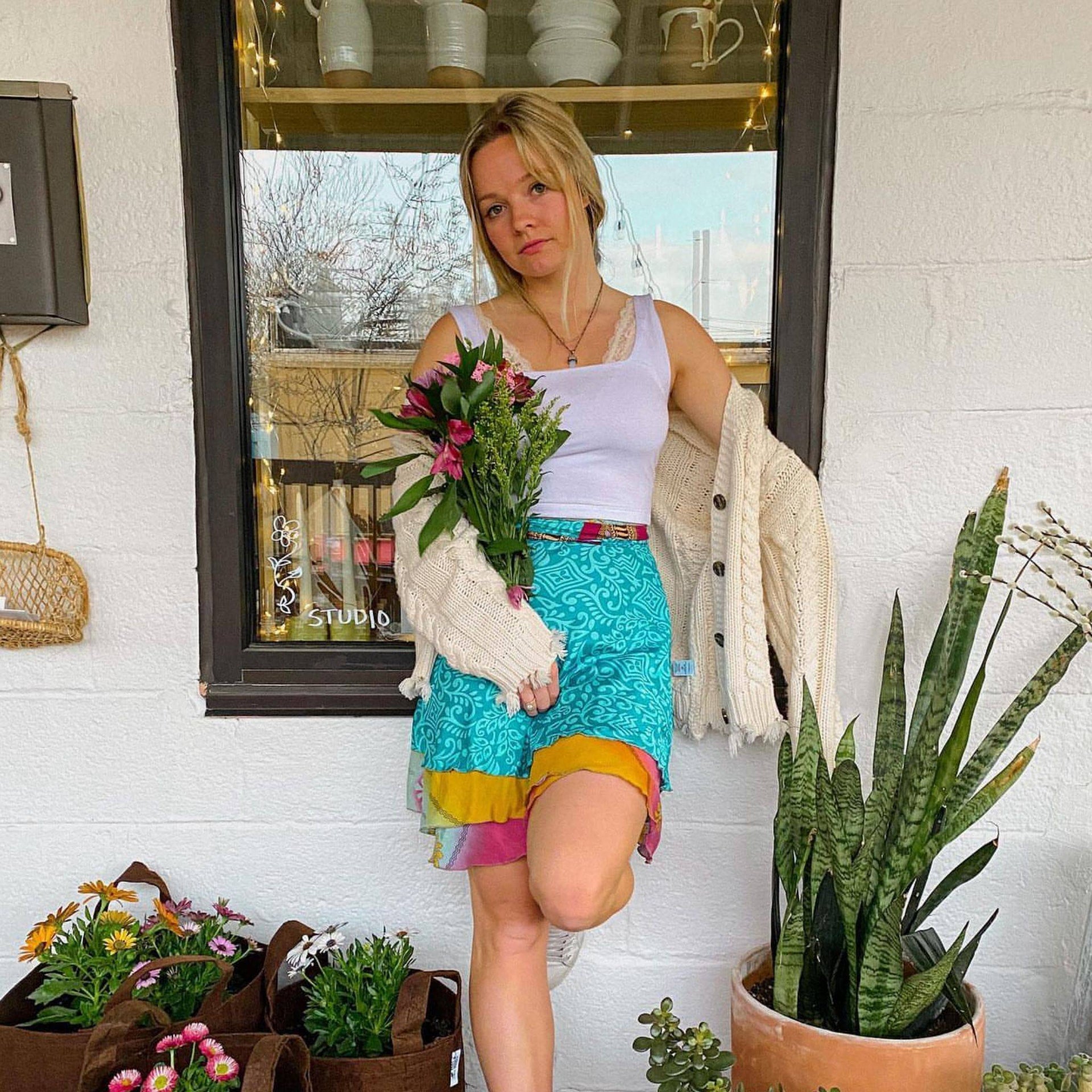 Mini Sari Wrap Skirt - Reclaimed Fabric Adjustable Knee-Length