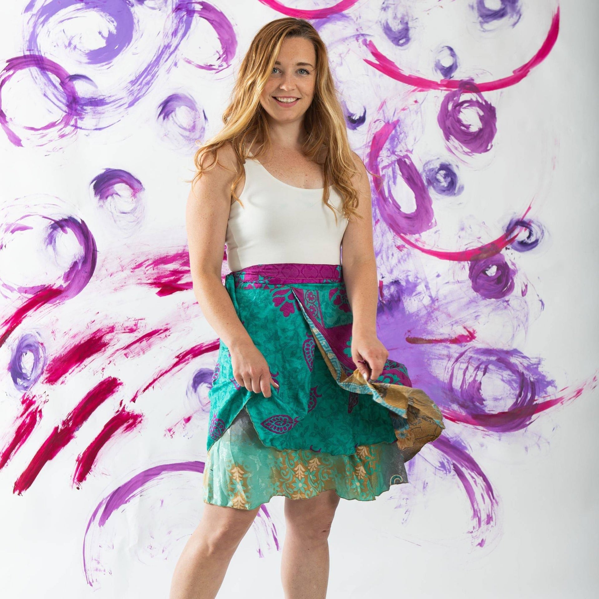 Mini Sari Wrap Skirt - Reclaimed Fabric Adjustable Knee-Length