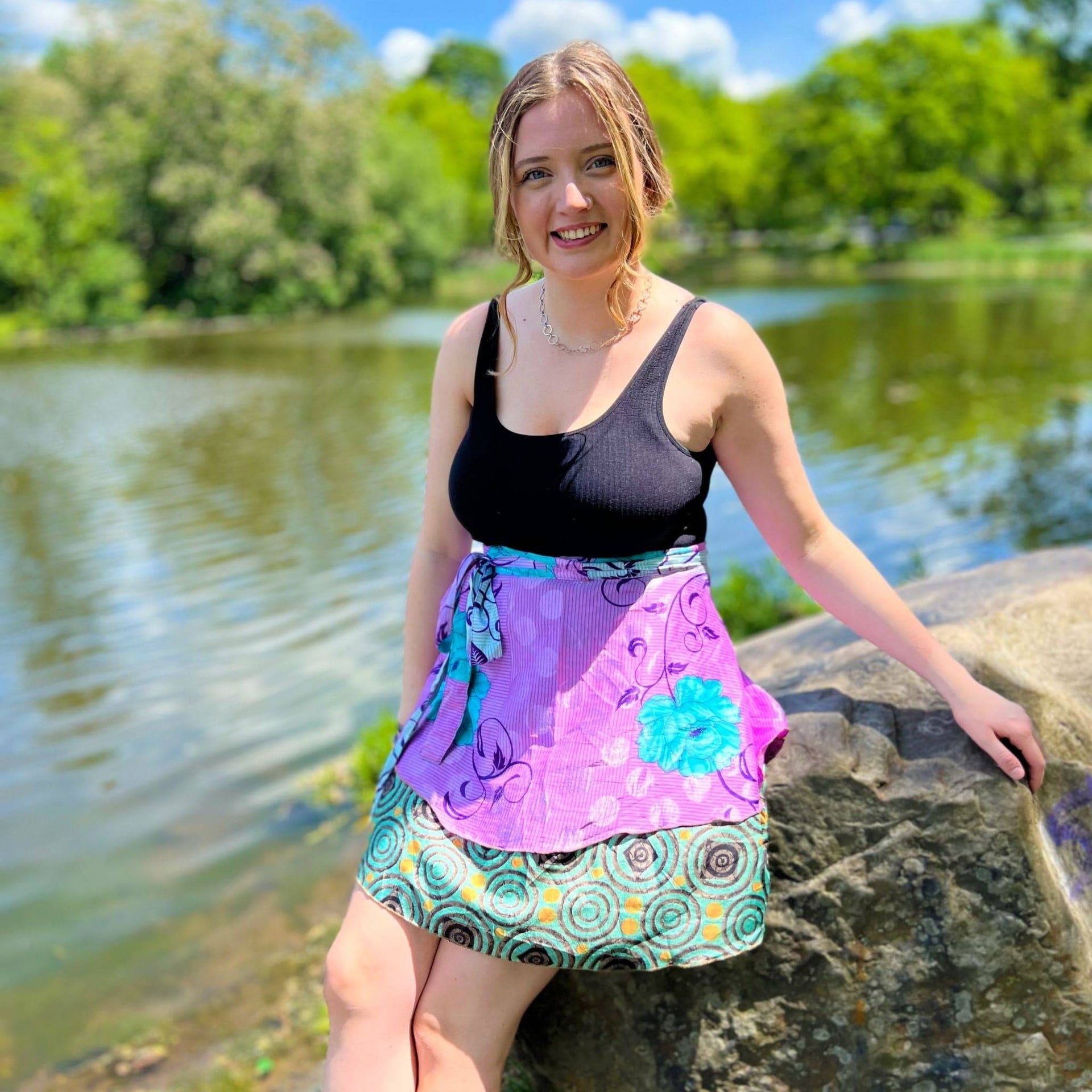 Mini Sari Wrap Skirt - Reclaimed Fabric Adjustable Knee-Length