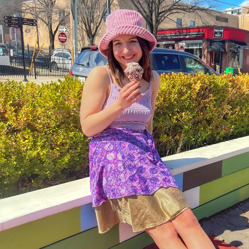 Mini Sari Wrap Skirt - Reclaimed Fabric Adjustable Knee-Length