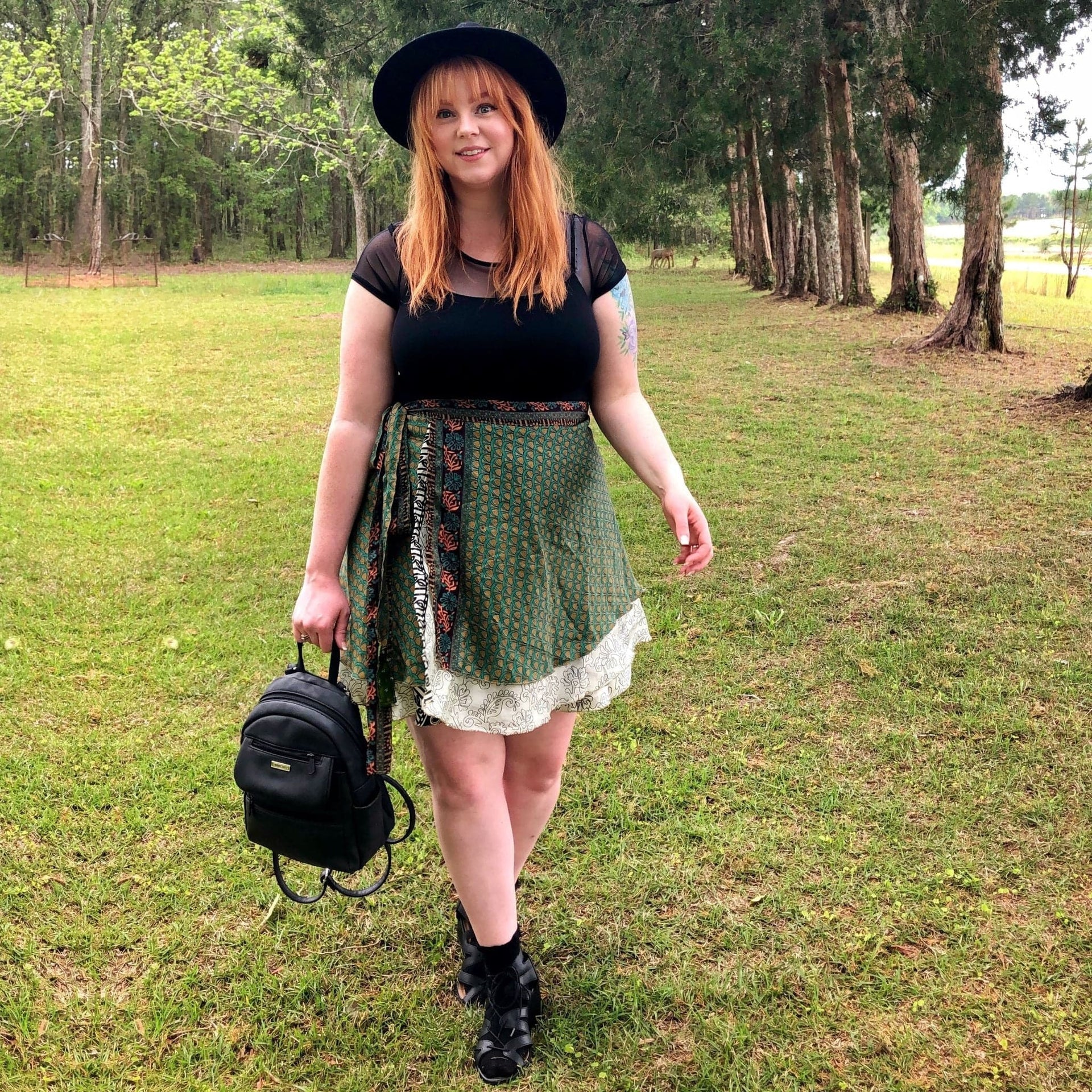 Mini Sari Wrap Skirt - Reclaimed Fabric Adjustable Knee-Length