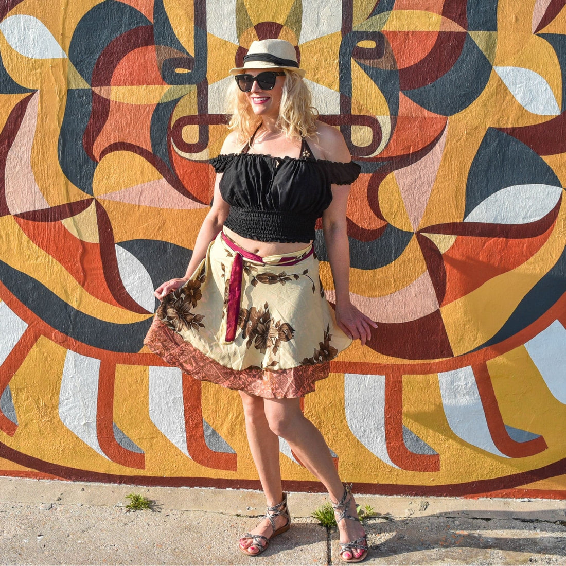 Mini Sari Wrap Skirt - Reclaimed Fabric Adjustable Knee-Length