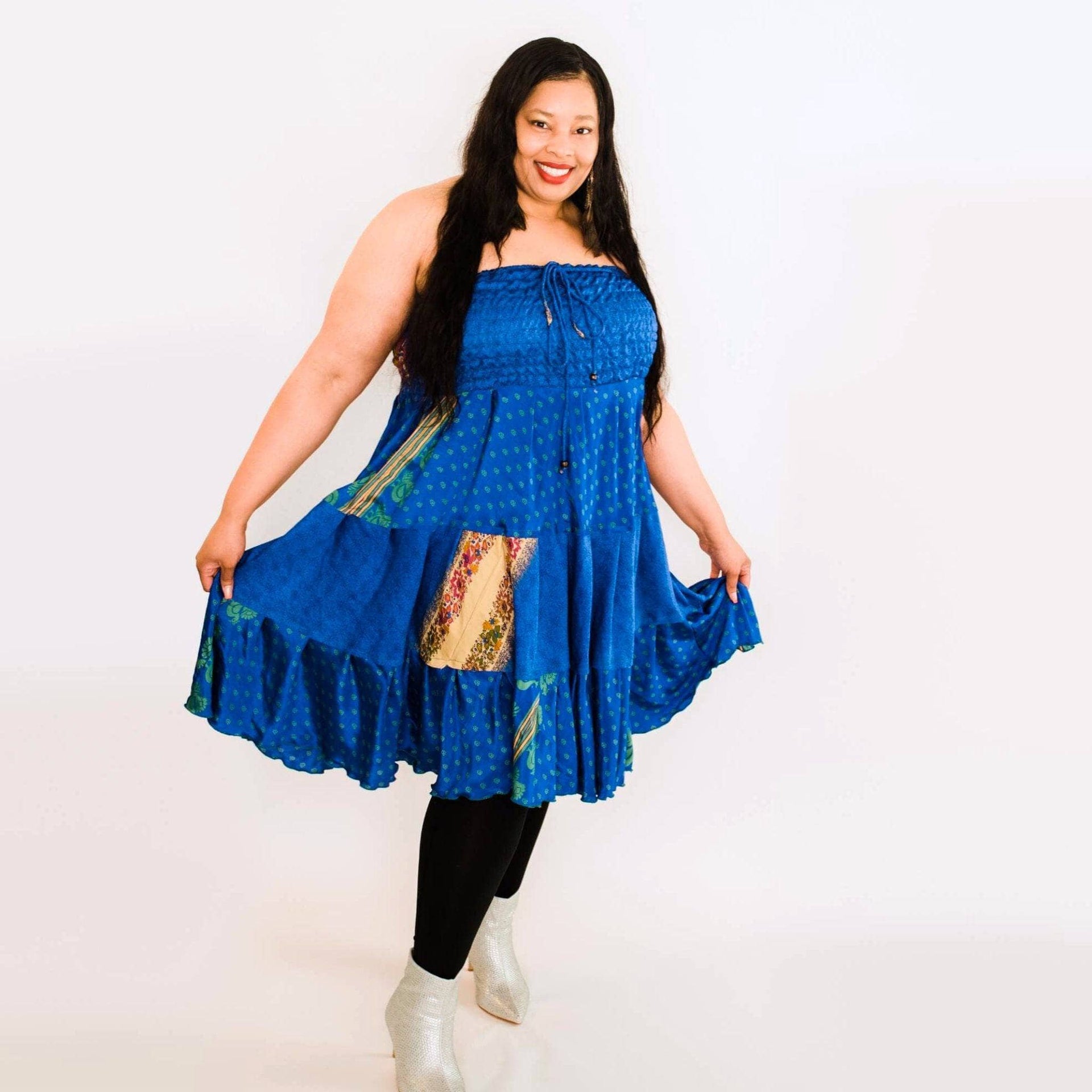 Sedona Patchwork Midi Dress: Bohemian A-Line Sleeveless Dress