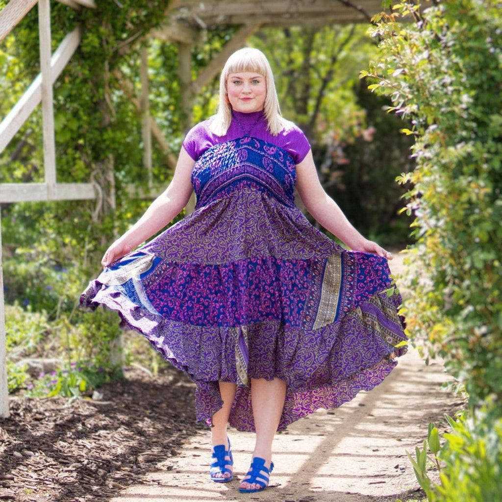 Sedona Patchwork Midi Dress: Bohemian A-Line Sleeveless Dress