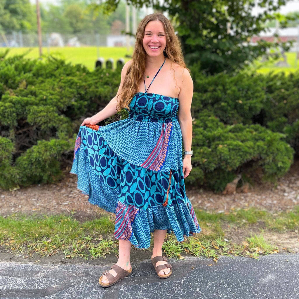 Sedona Patchwork Midi Dress: Bohemian A-Line Sleeveless Dress