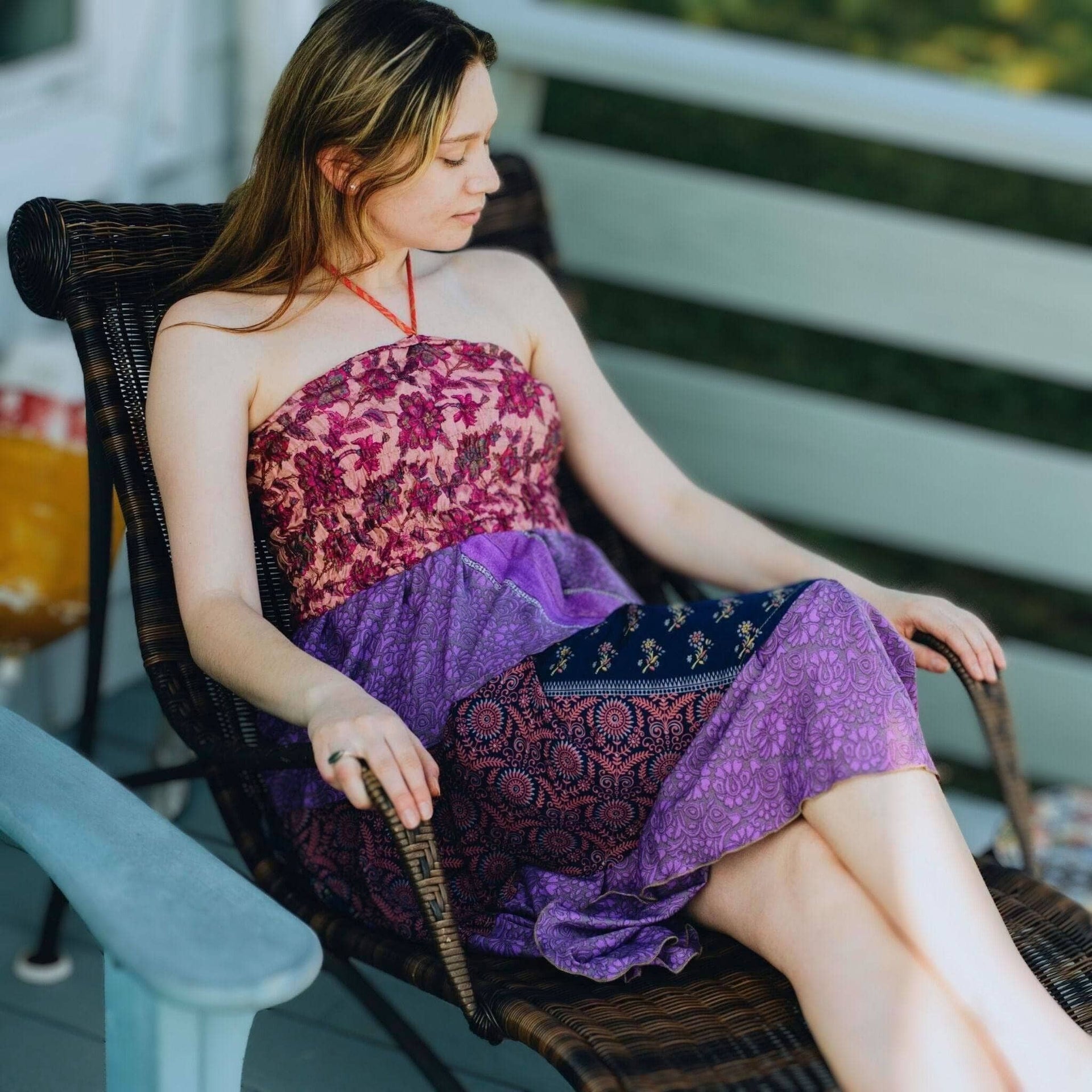 Sedona Patchwork Midi Dress: Bohemian A-Line Sleeveless Dress