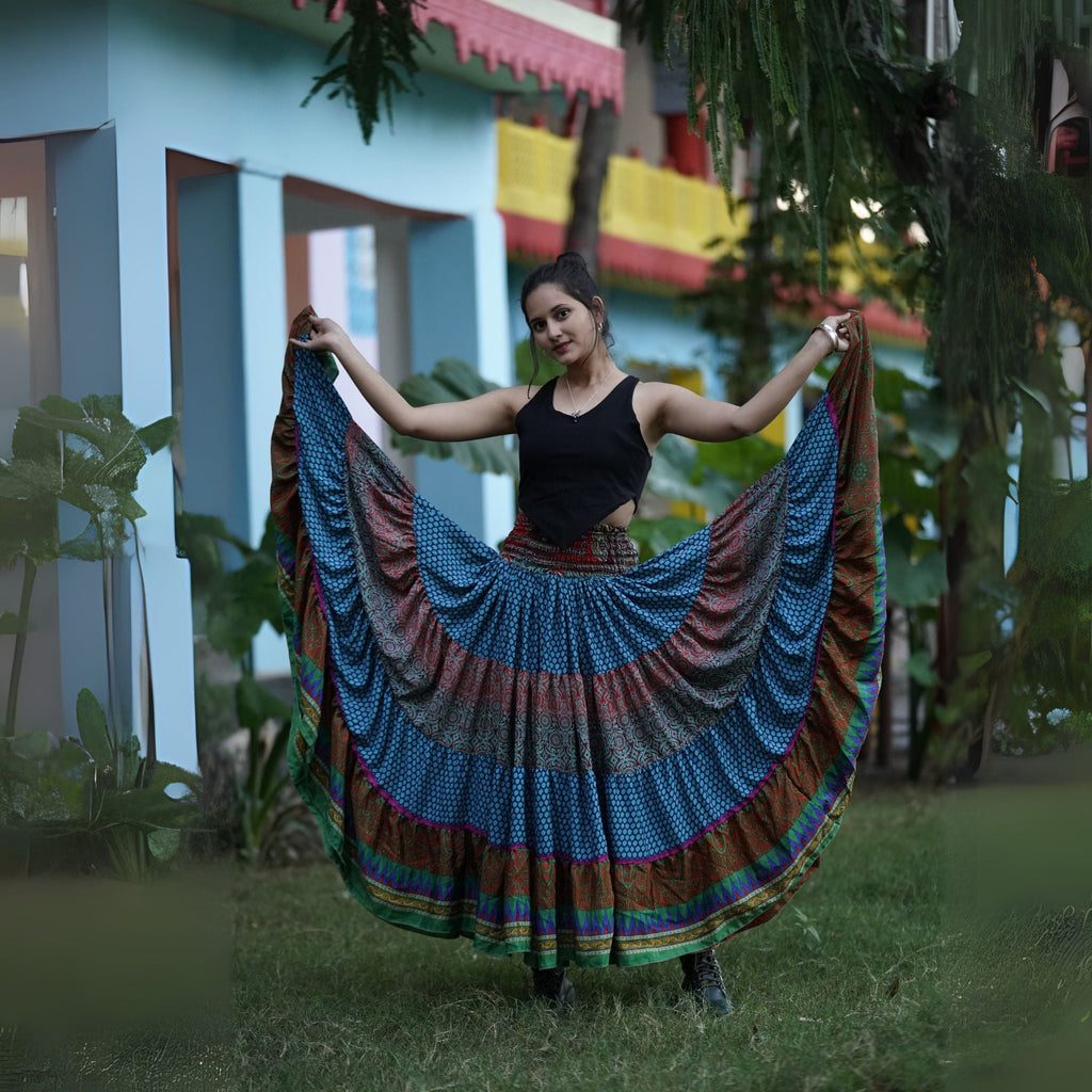 Woodstock Dreams Fiesta Sunset Skirt - Recycled Sari Boho Maxi