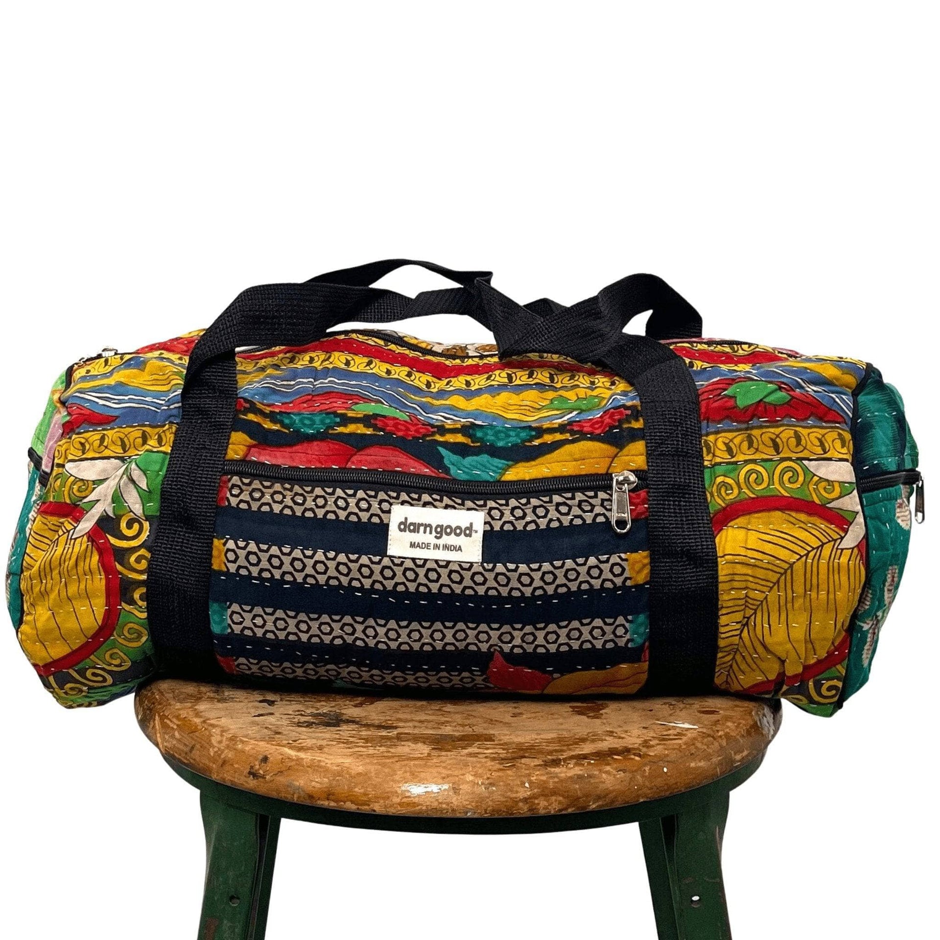 Kantha Stitched Overnight Travel Bag - Artisan Weekender Carryall