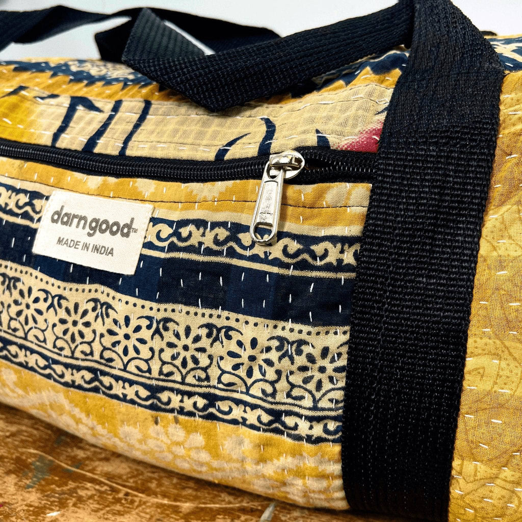 Kantha Stitched Overnight Travel Bag - Artisan Weekender Carryall