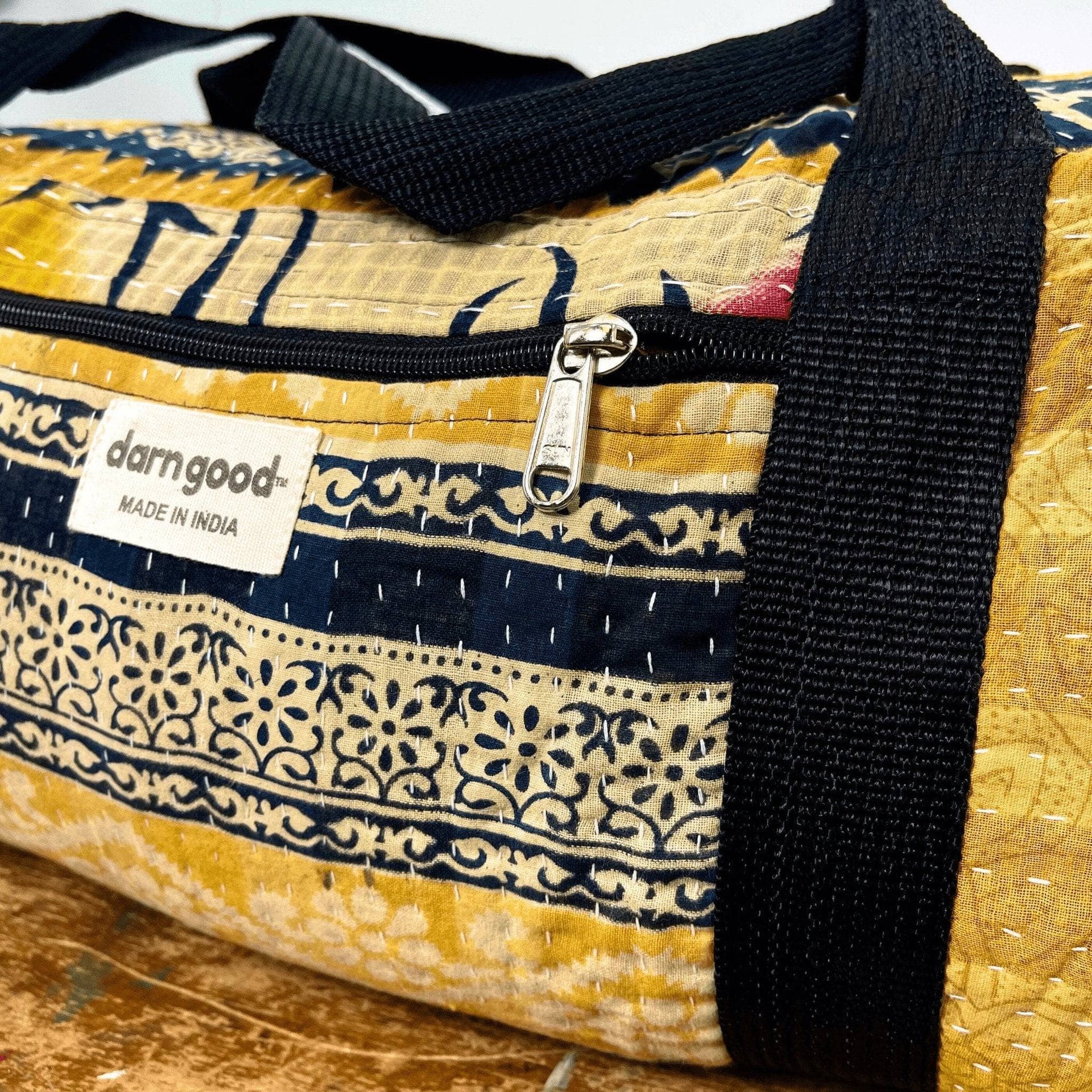Kantha Stitched Overnight Travel Bag - Artisan Weekender Carryall