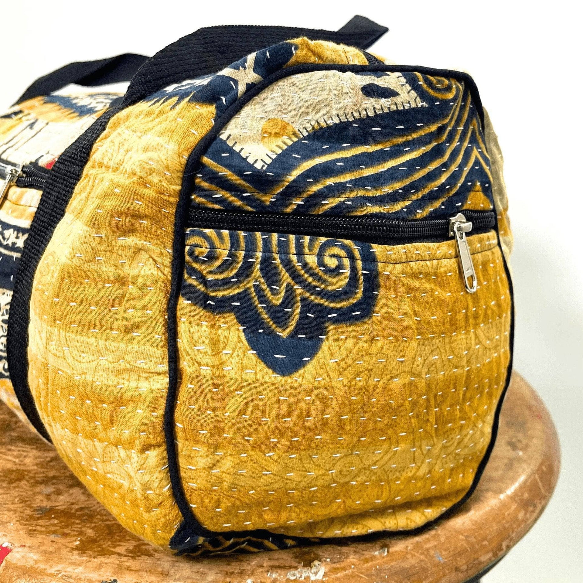 Kantha Stitched Overnight Travel Bag - Artisan Weekender Carryall