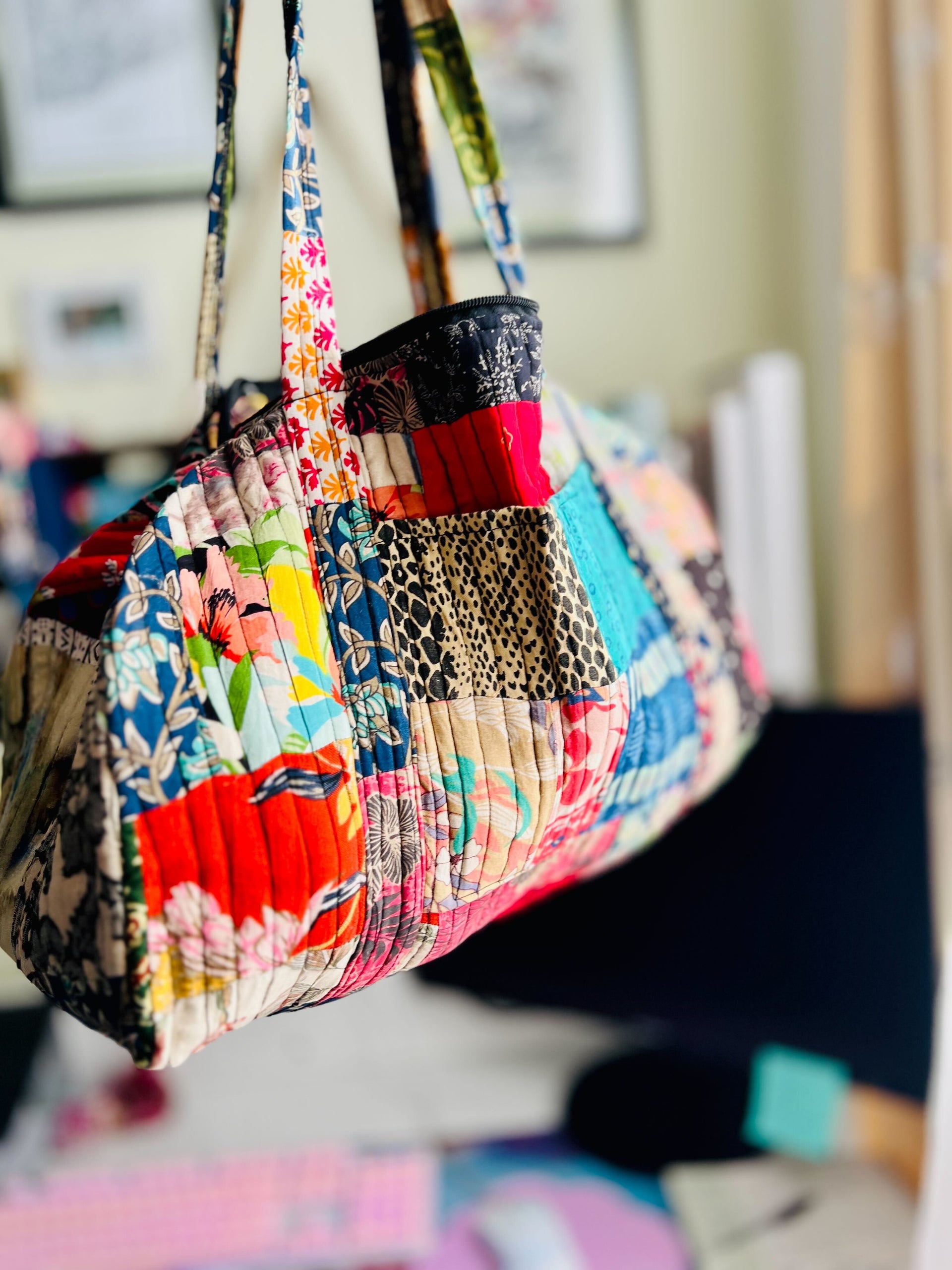 Patchwork Quilted Duffle Bag – Sustainable Bohemian Travel Tote