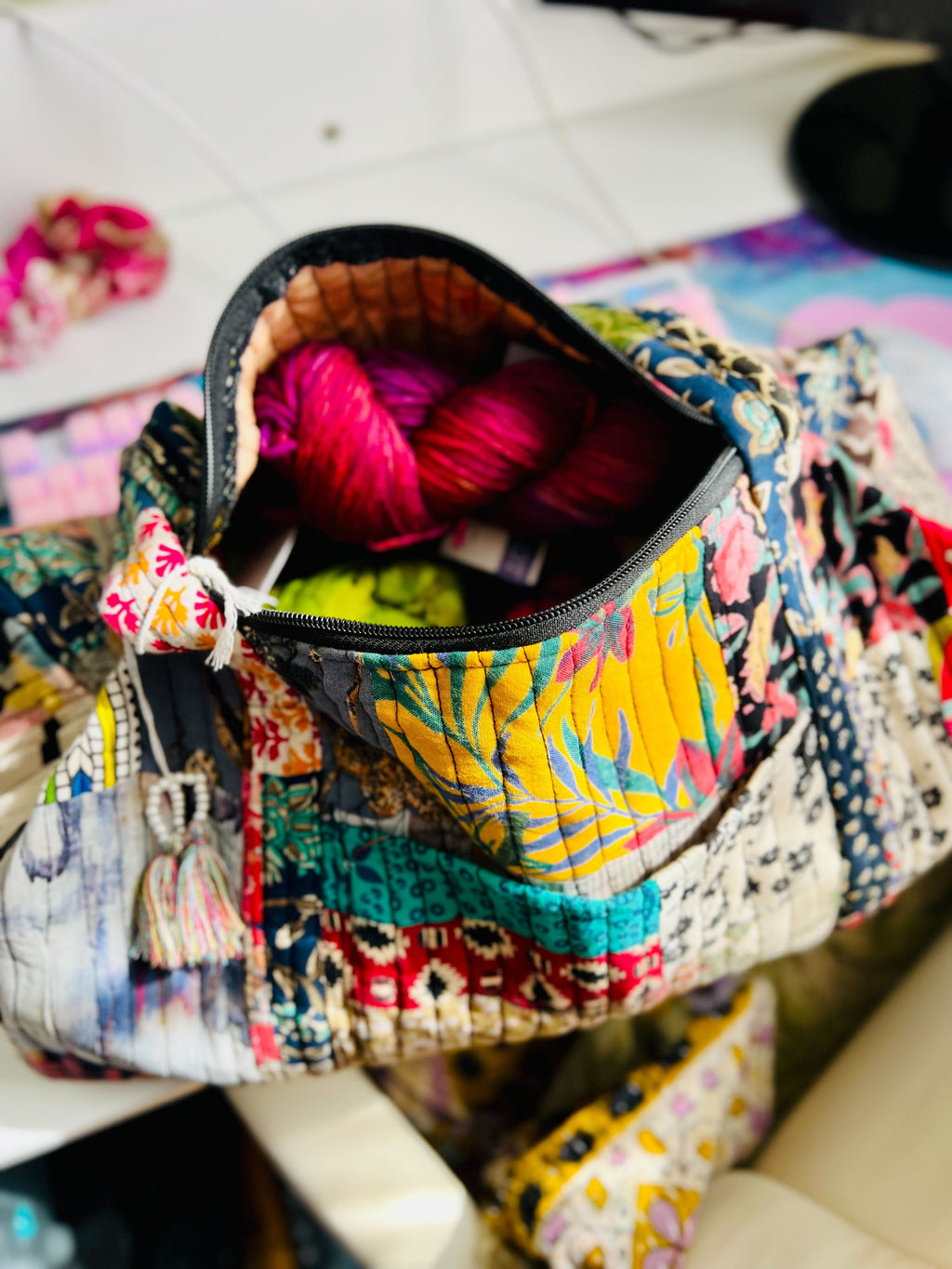 Patchwork Quilted Duffle Bag – Sustainable Bohemian Travel Tote