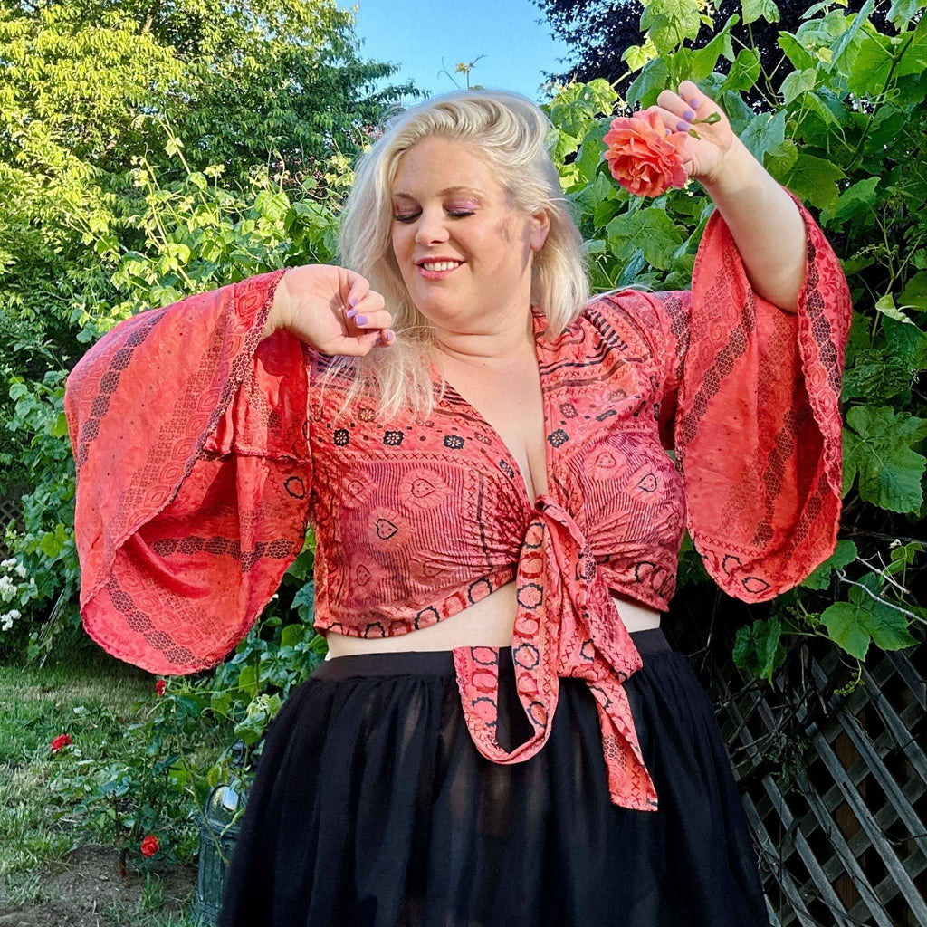 Sari Bell Sleeve Wrap Top - Sustainable Boho Wrap Blouse
