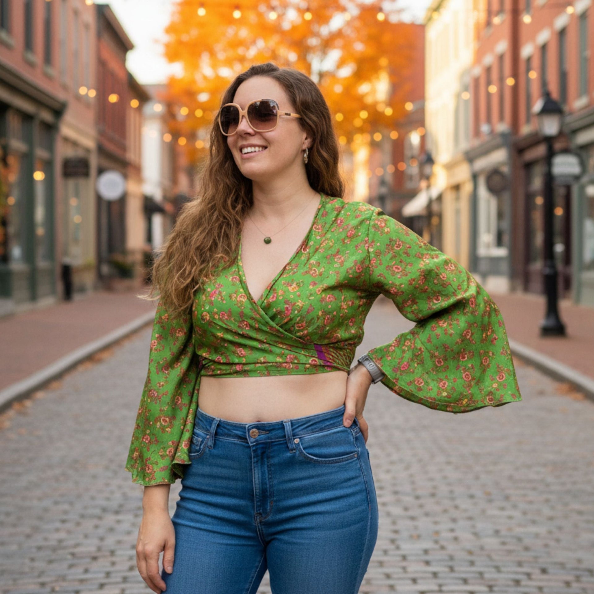 Sari Bell Sleeve Wrap Top - Sustainable Boho Wrap Blouse