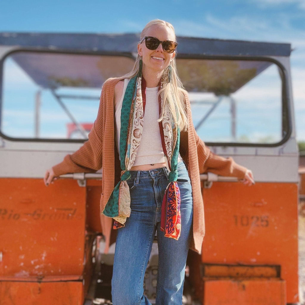 The Original Medley Silk Sari Scarf: Vibrant Boho Long Wrap