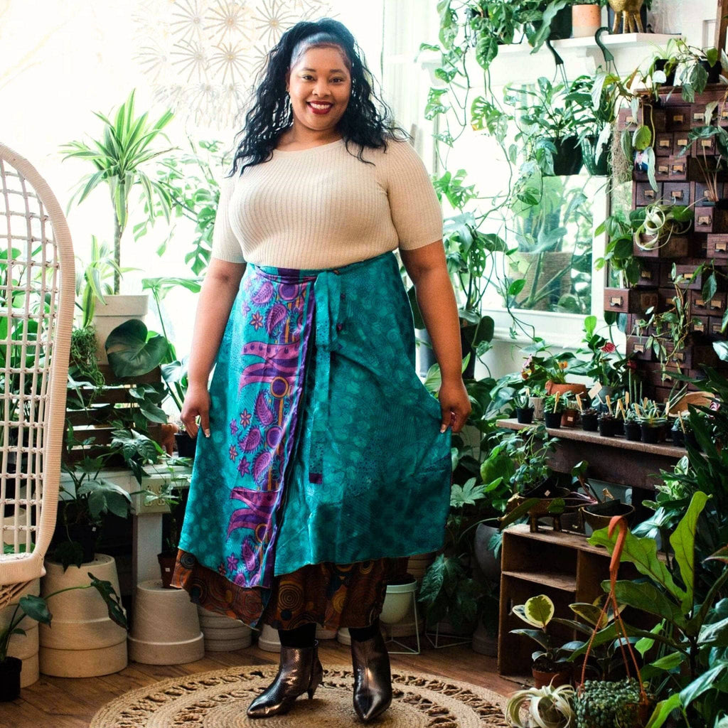 Original Recycled Sari Wrap Skirt: Adjustable Reversible Boho Style