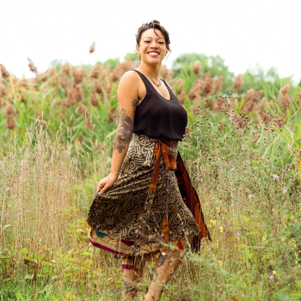 Original Recycled Sari Wrap Skirt: Adjustable Reversible Boho Style
