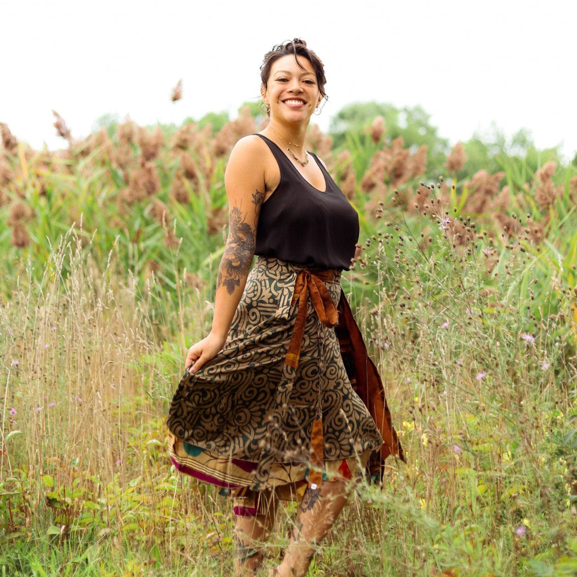 Original Recycled Sari Wrap Skirt: Adjustable Reversible Boho Style