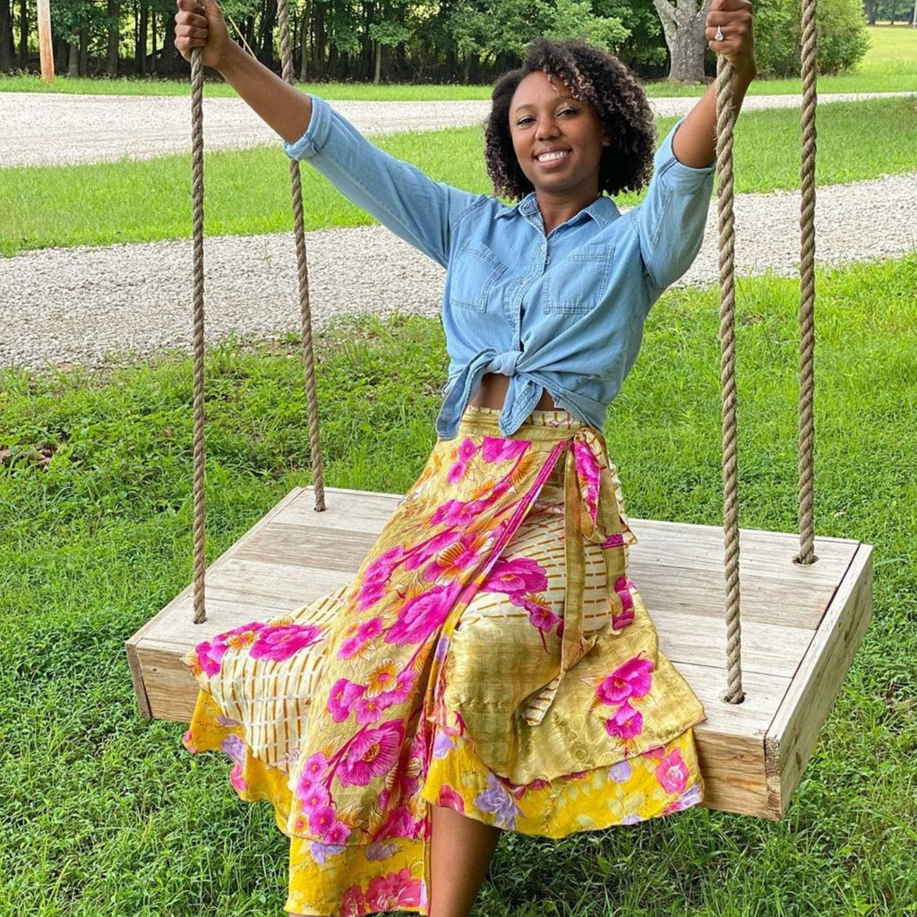 Original Recycled Sari Wrap Skirt: Adjustable Reversible Boho Style