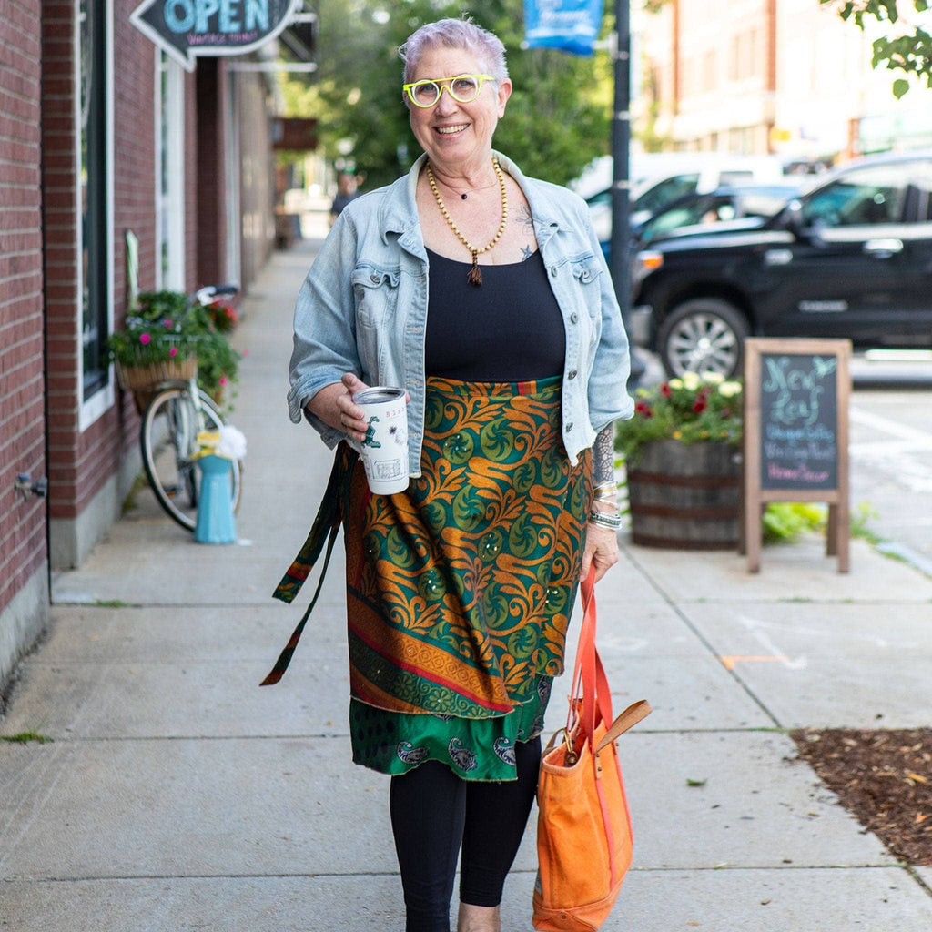 Original Recycled Sari Wrap Skirt: Adjustable Reversible Boho Style