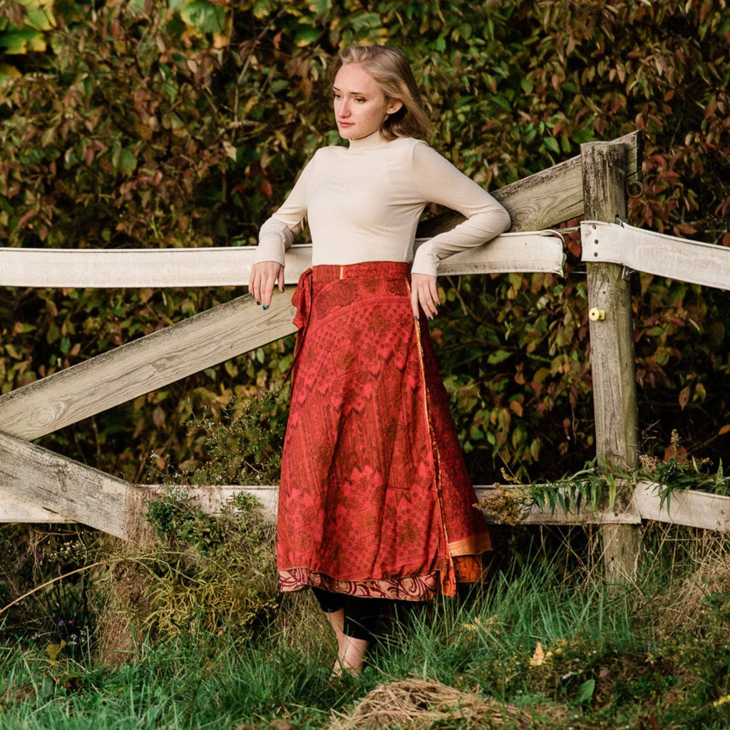 Original Recycled Sari Wrap Skirt: Adjustable Reversible Boho Style