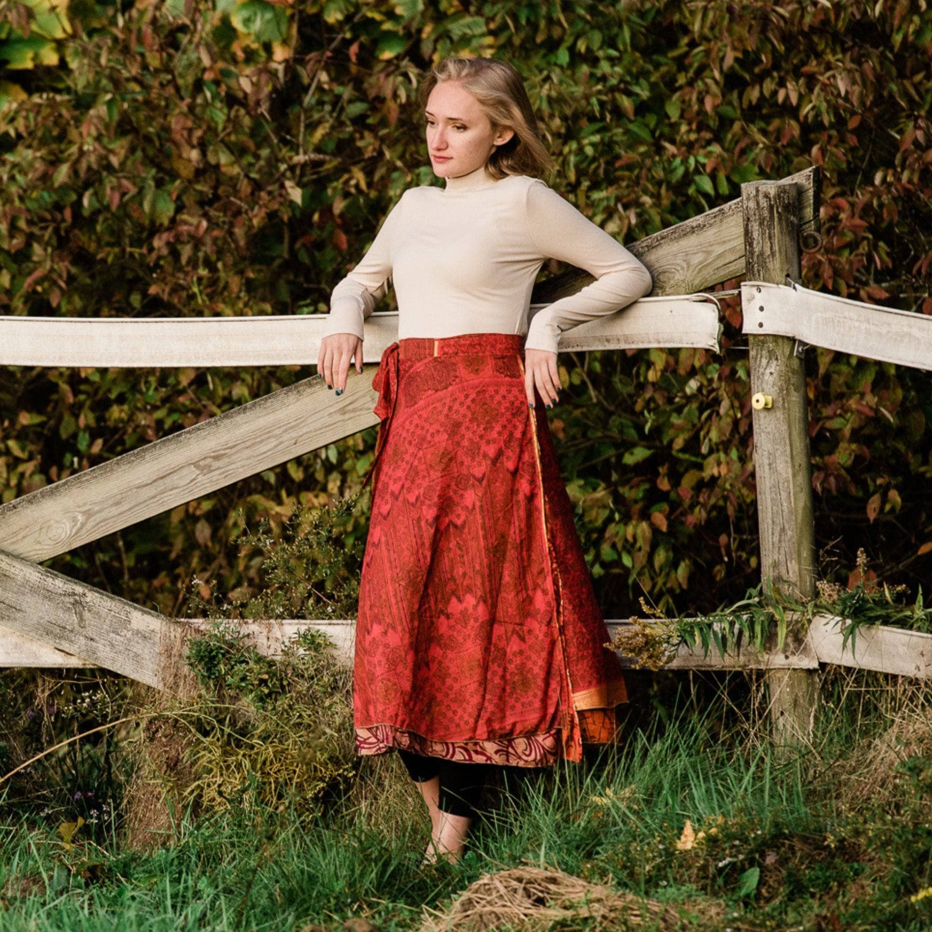 Original Recycled Sari Wrap Skirt: Adjustable Reversible Boho Style