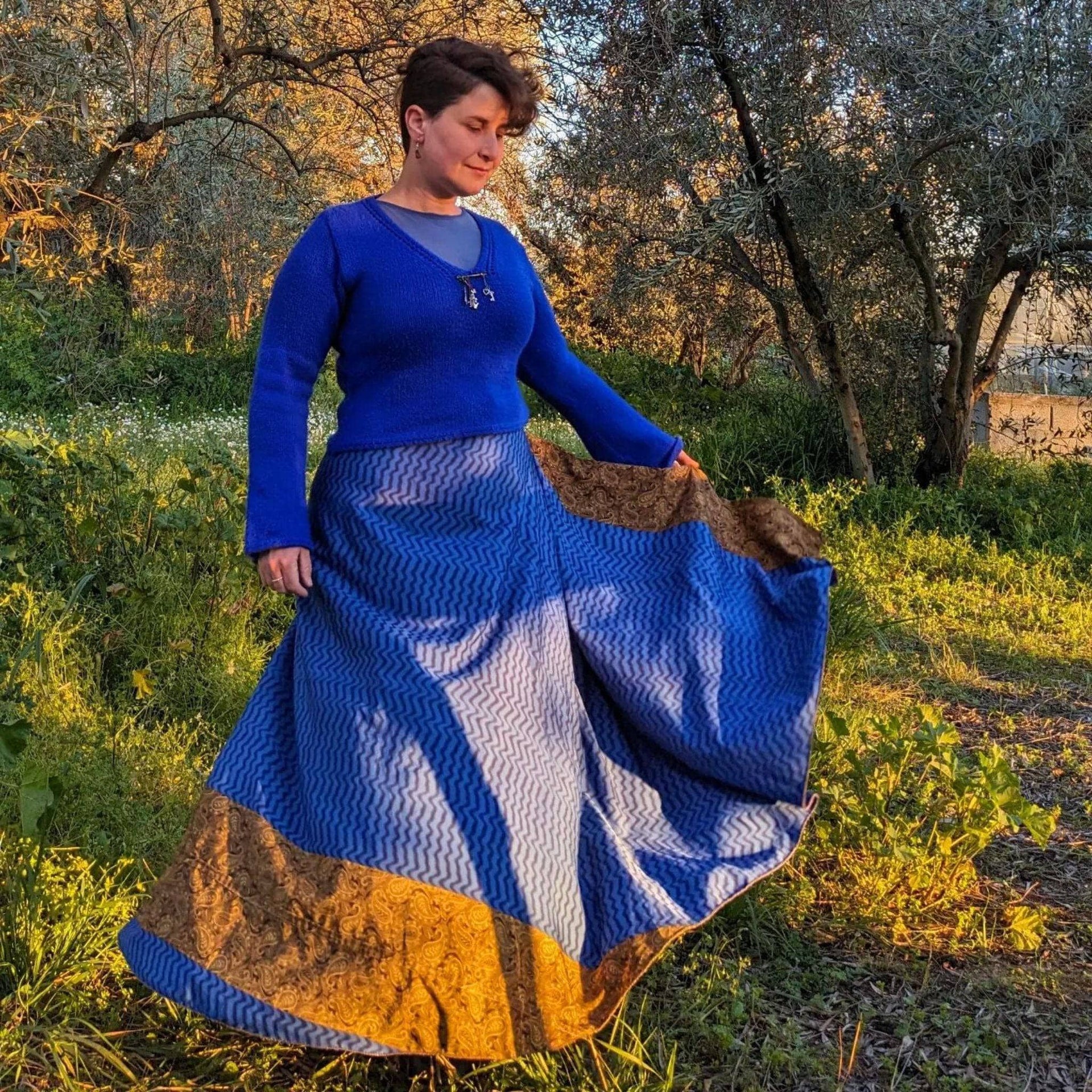 Original Recycled Sari Wrap Skirt: Adjustable Reversible Boho Style
