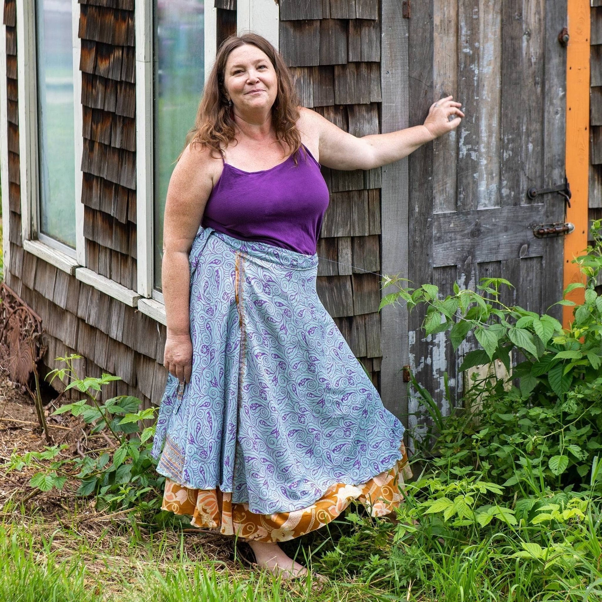 Original Recycled Sari Wrap Skirt: Adjustable Reversible Boho Style