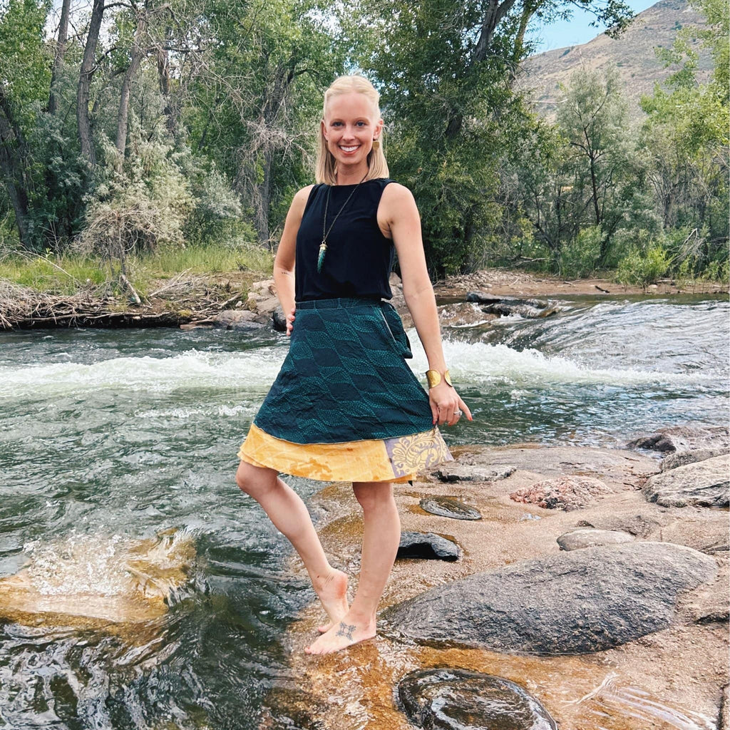 Original Recycled Sari Wrap Skirt: Adjustable Reversible Boho Style