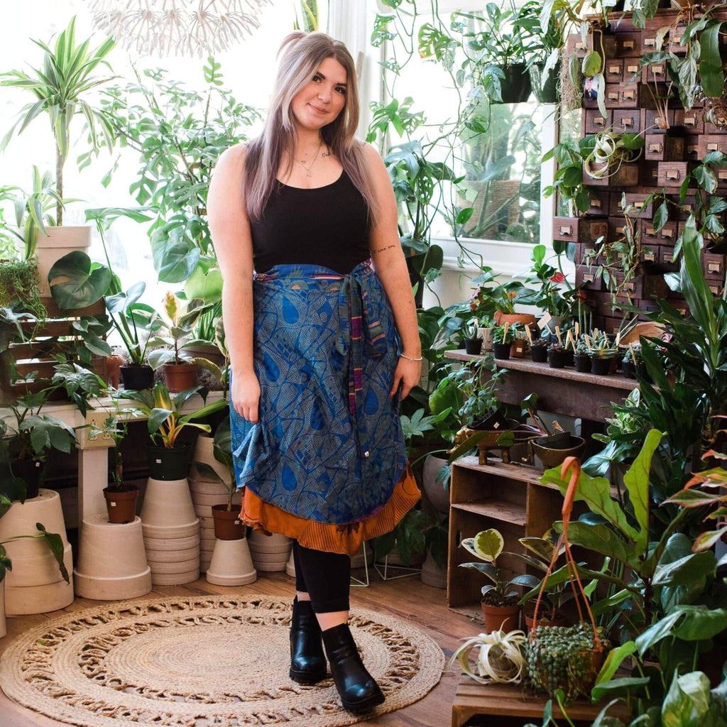 Original Recycled Sari Wrap Skirt: Adjustable Reversible Boho Style