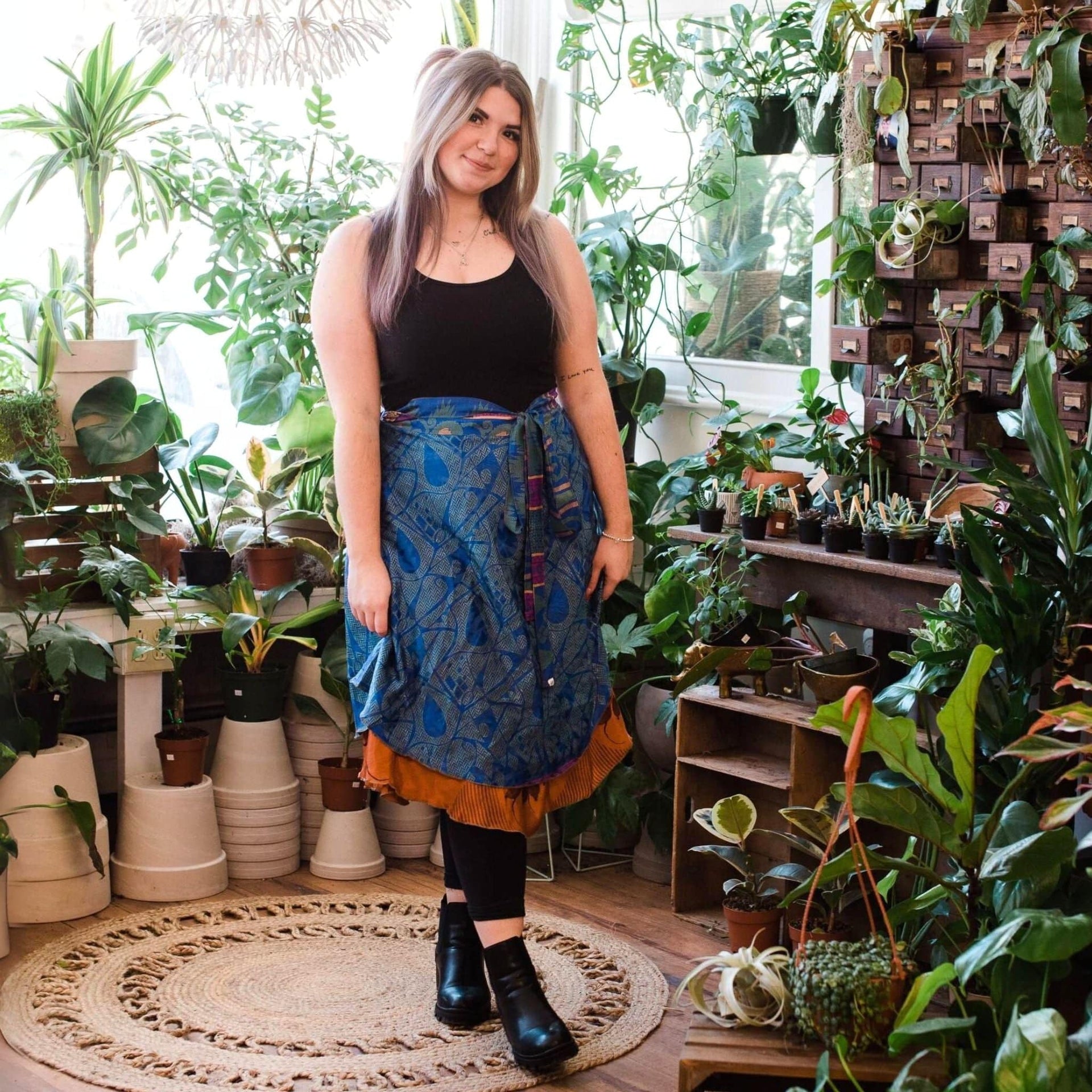 Original Recycled Sari Wrap Skirt: Adjustable Reversible Boho Style