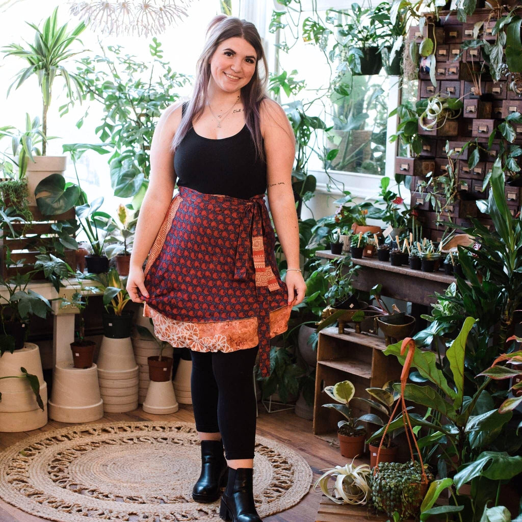Original Recycled Sari Wrap Skirt: Adjustable Reversible Boho Style