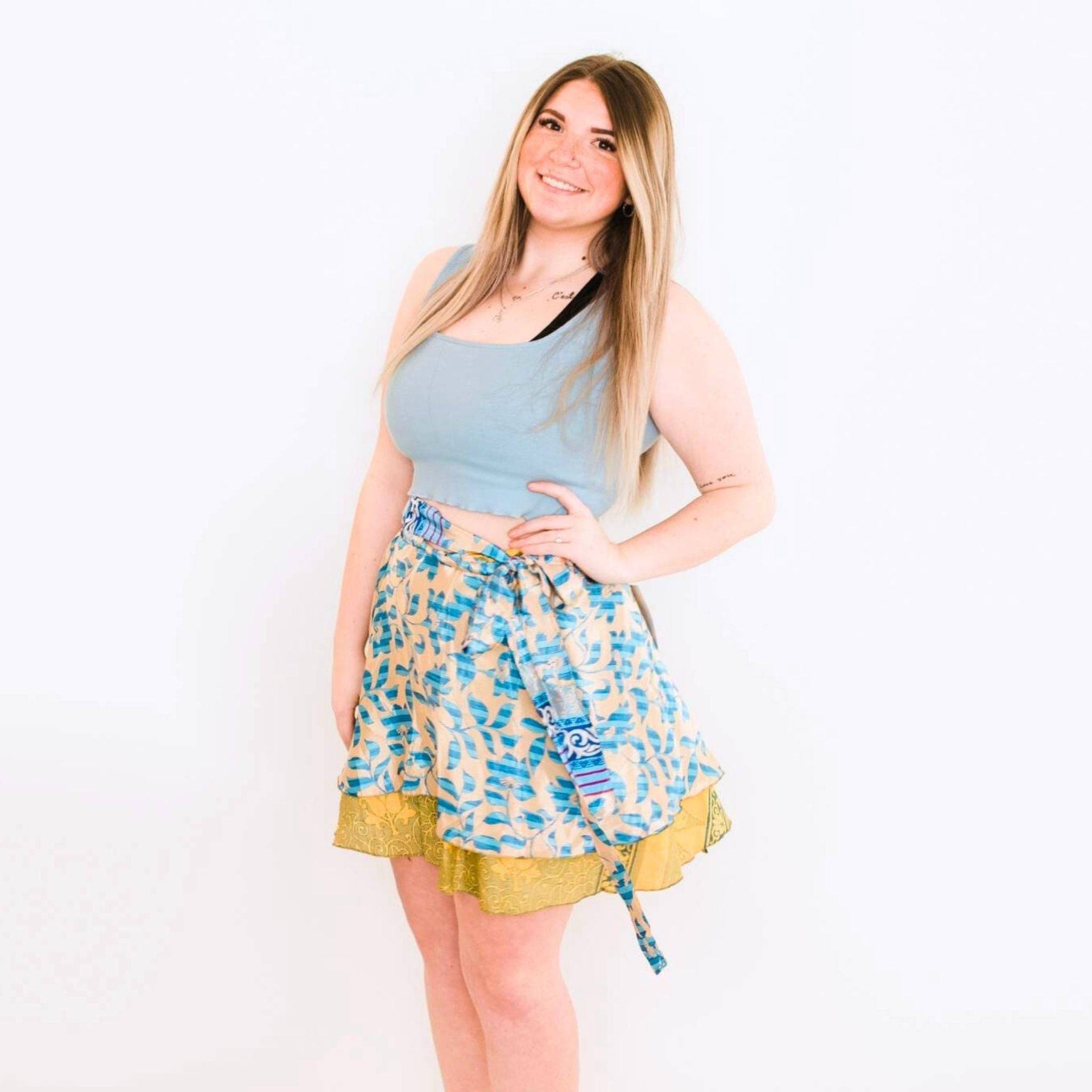 Original Recycled Sari Wrap Skirt: Adjustable Reversible Boho Style
