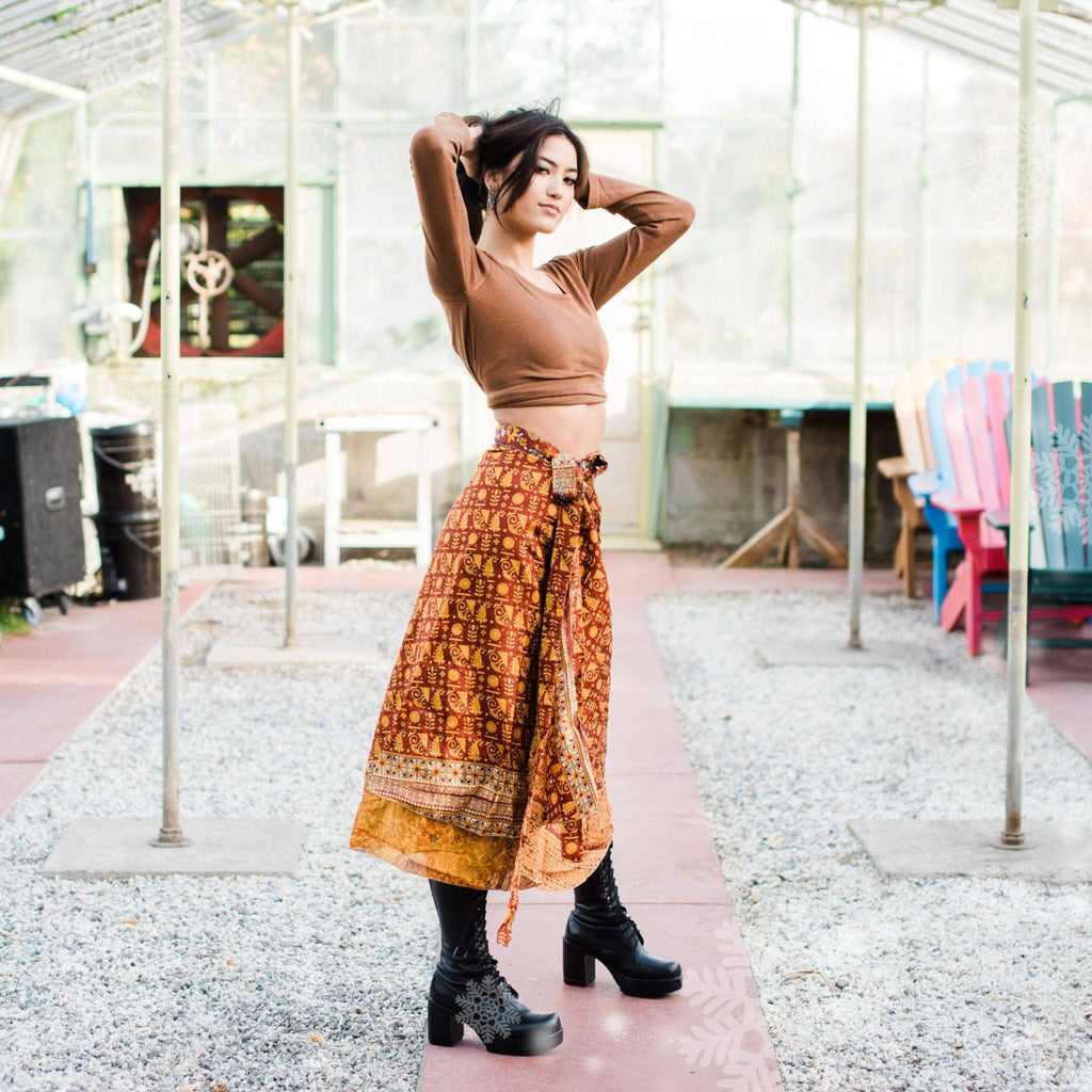 Original Recycled Sari Wrap Skirt: Adjustable Reversible Boho Style
