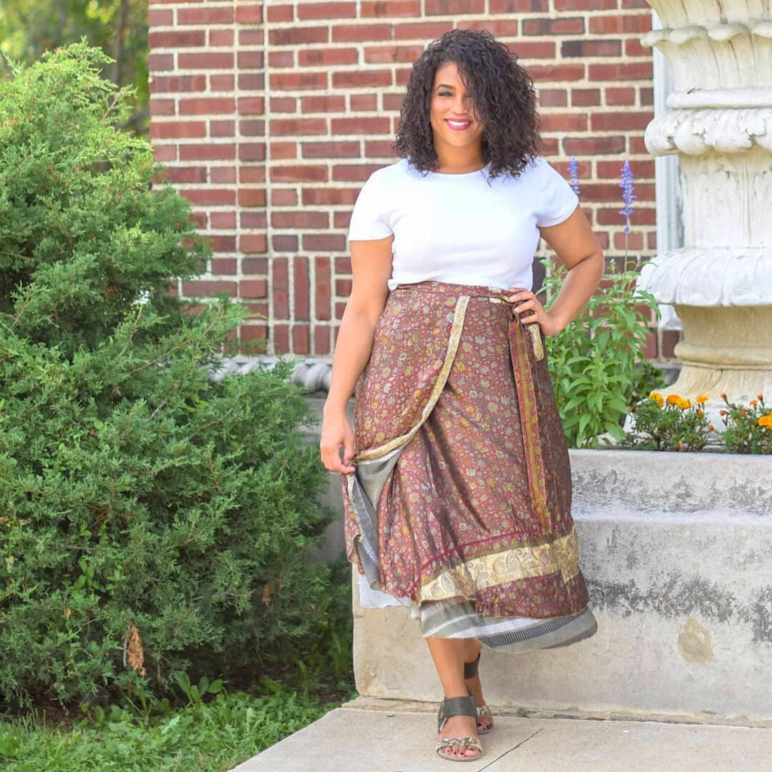 Original Recycled Sari Wrap Skirt: Adjustable Reversible Boho Style