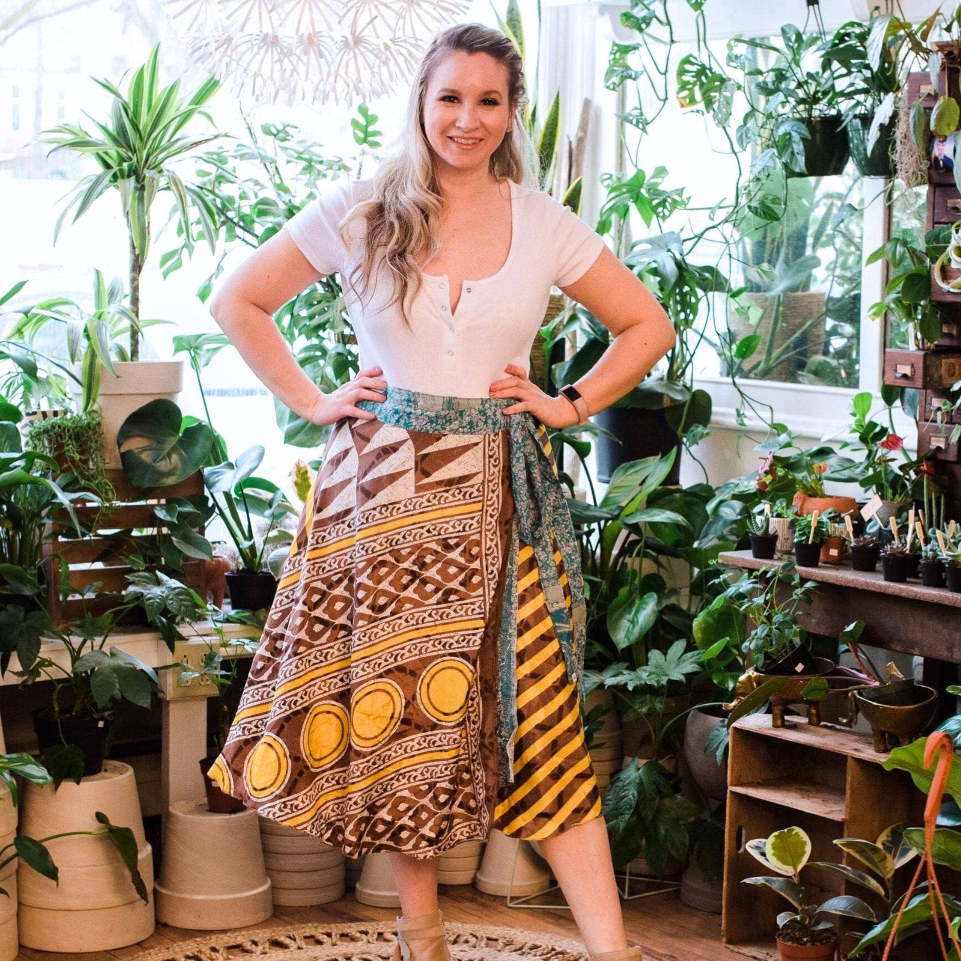 Original Recycled Sari Wrap Skirt: Adjustable Reversible Boho Style