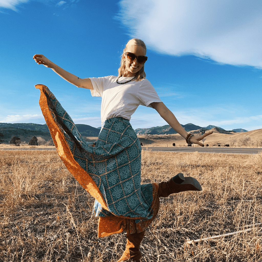 Original Recycled Sari Wrap Skirt: Adjustable Reversible Boho Style
