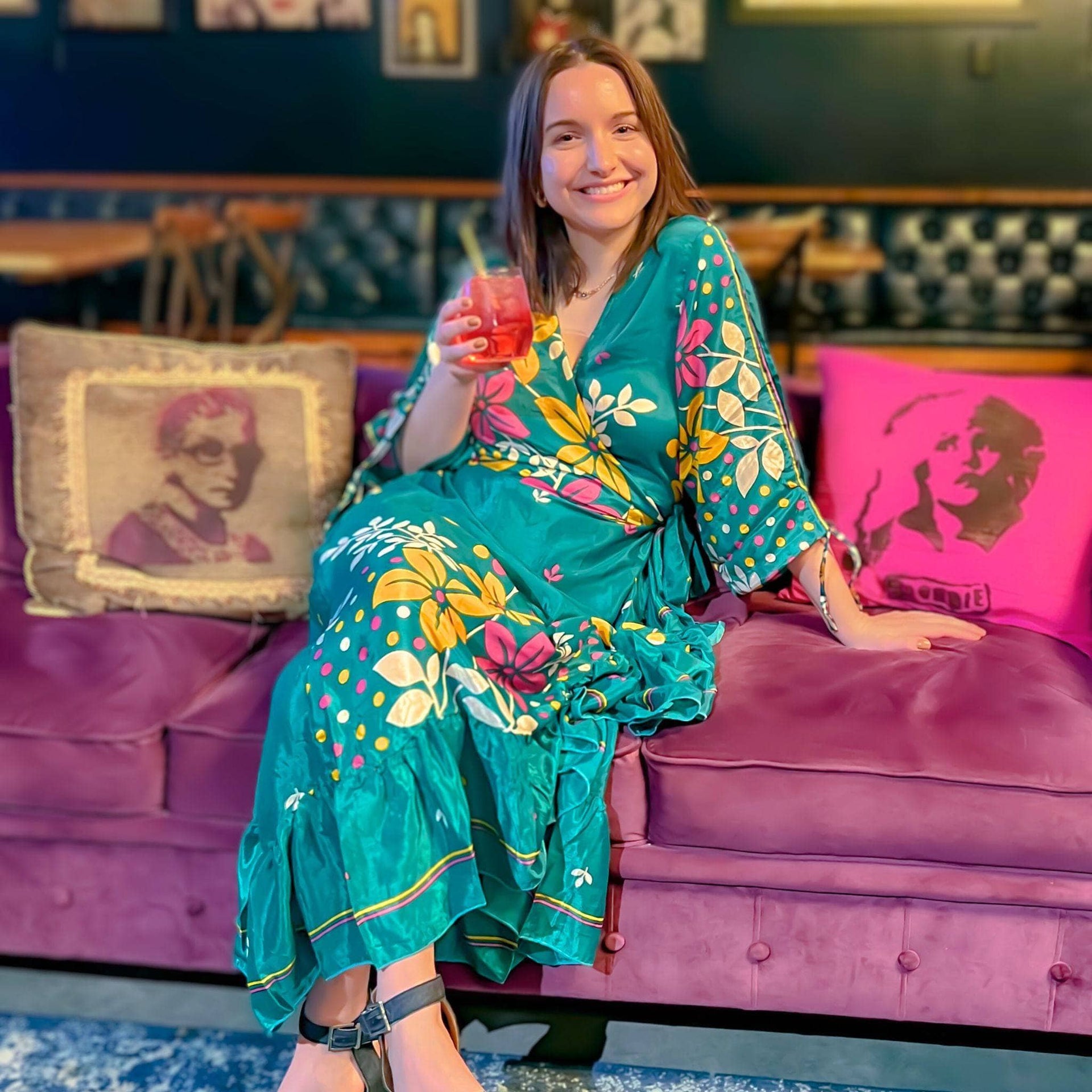 Zaria One-of-a-Kind Silk Wrap Maxi Dress, Bohemian Eclectic Style