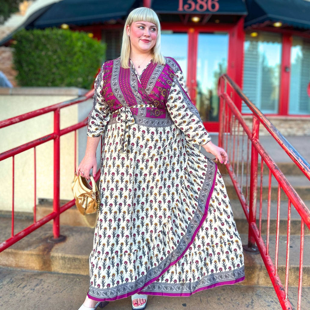 Zaria One-of-a-Kind Silk Wrap Maxi Dress, Bohemian Eclectic Style