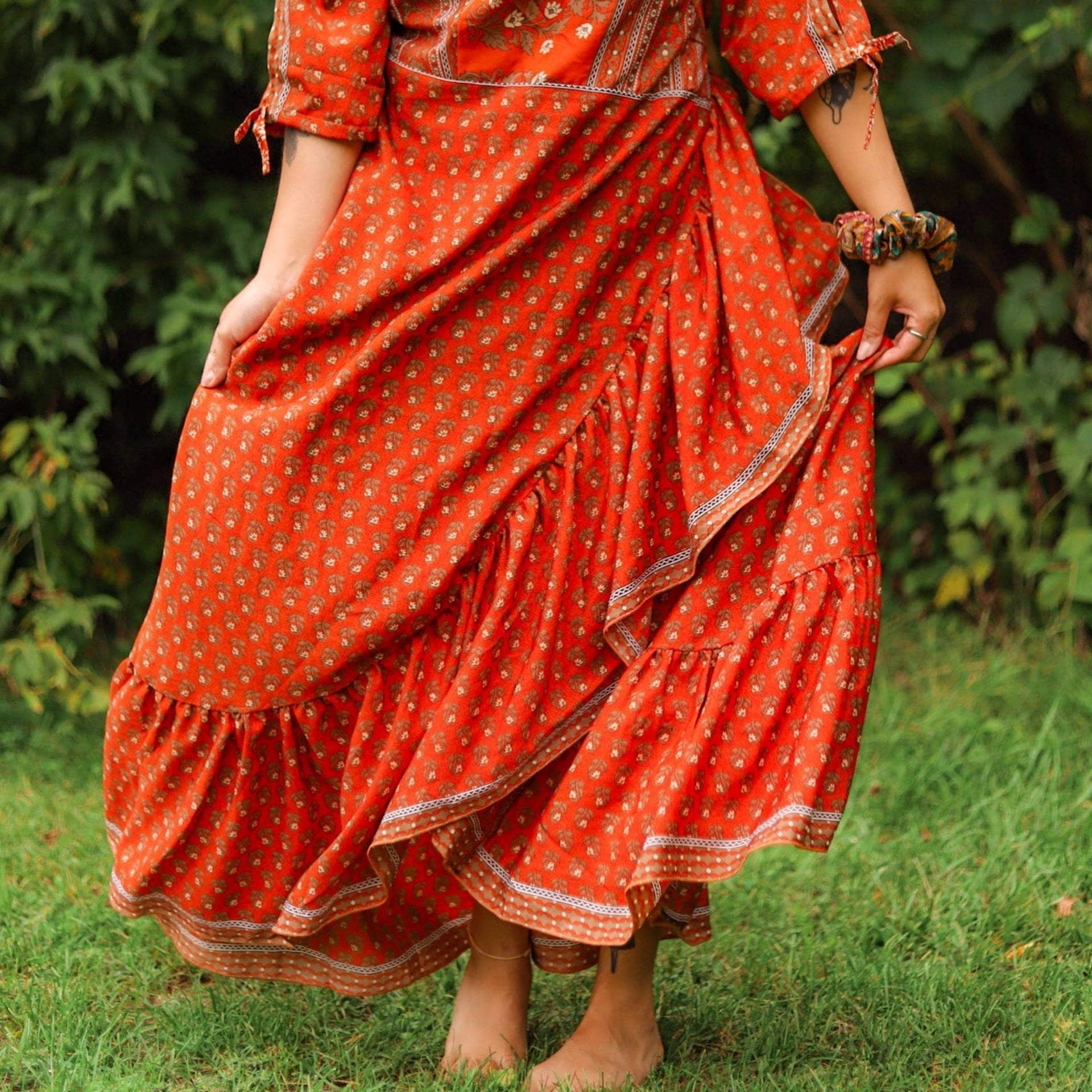 Zaria One-of-a-Kind Silk Wrap Maxi Dress, Bohemian Eclectic Style