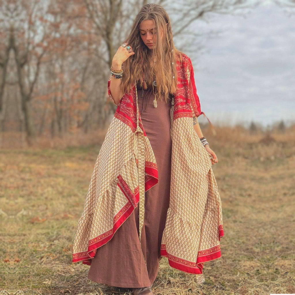 Zaria One-of-a-Kind Silk Wrap Maxi Dress, Bohemian Eclectic Style