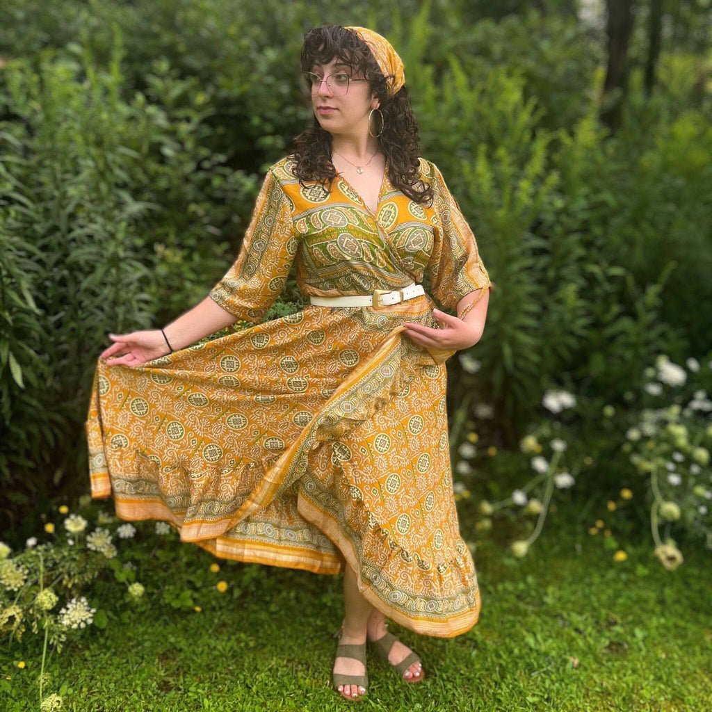Zaria One-of-a-Kind Silk Wrap Maxi Dress, Bohemian Eclectic Style